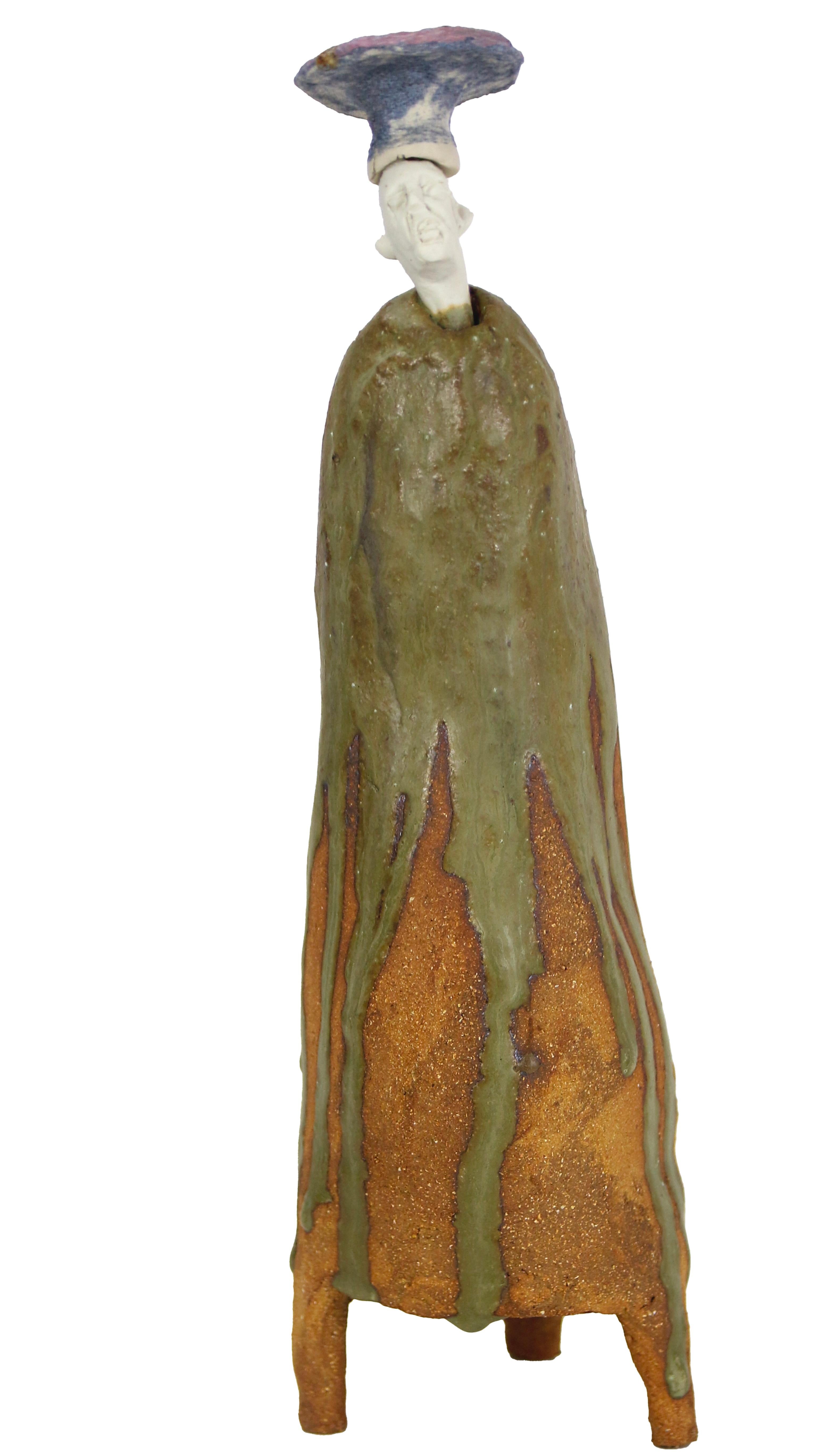 Sculpture figurative en céramique avec glaçure Wood Wood et tête en porcelaine avec Rusola