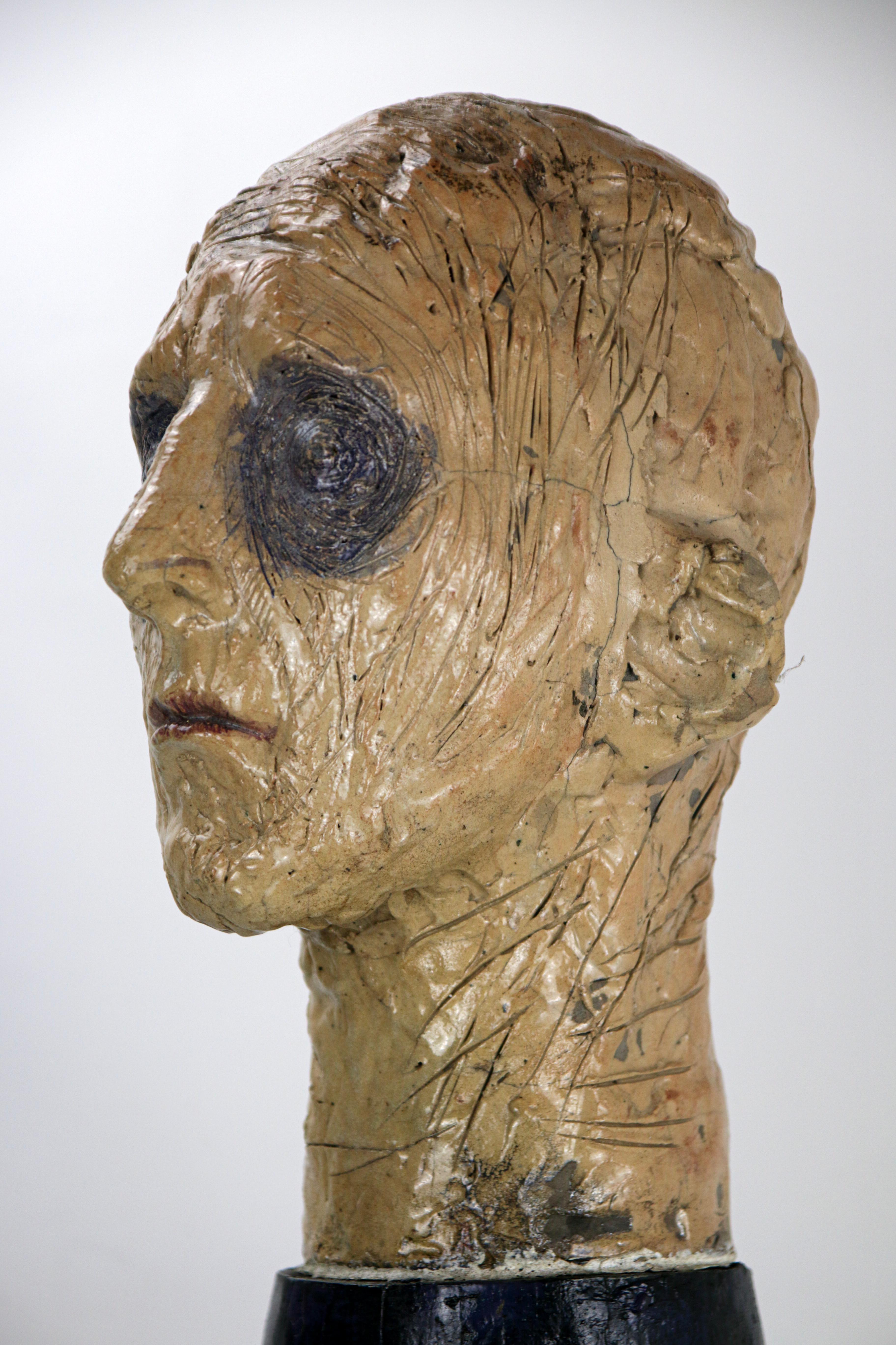 Figurative Sculpture in Raku Ceramic and Carved Poplar Wood People Series For Sale 9