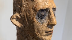 Scultura figurativa in ceramica Raku e legno di pioppo intagliato Serie People