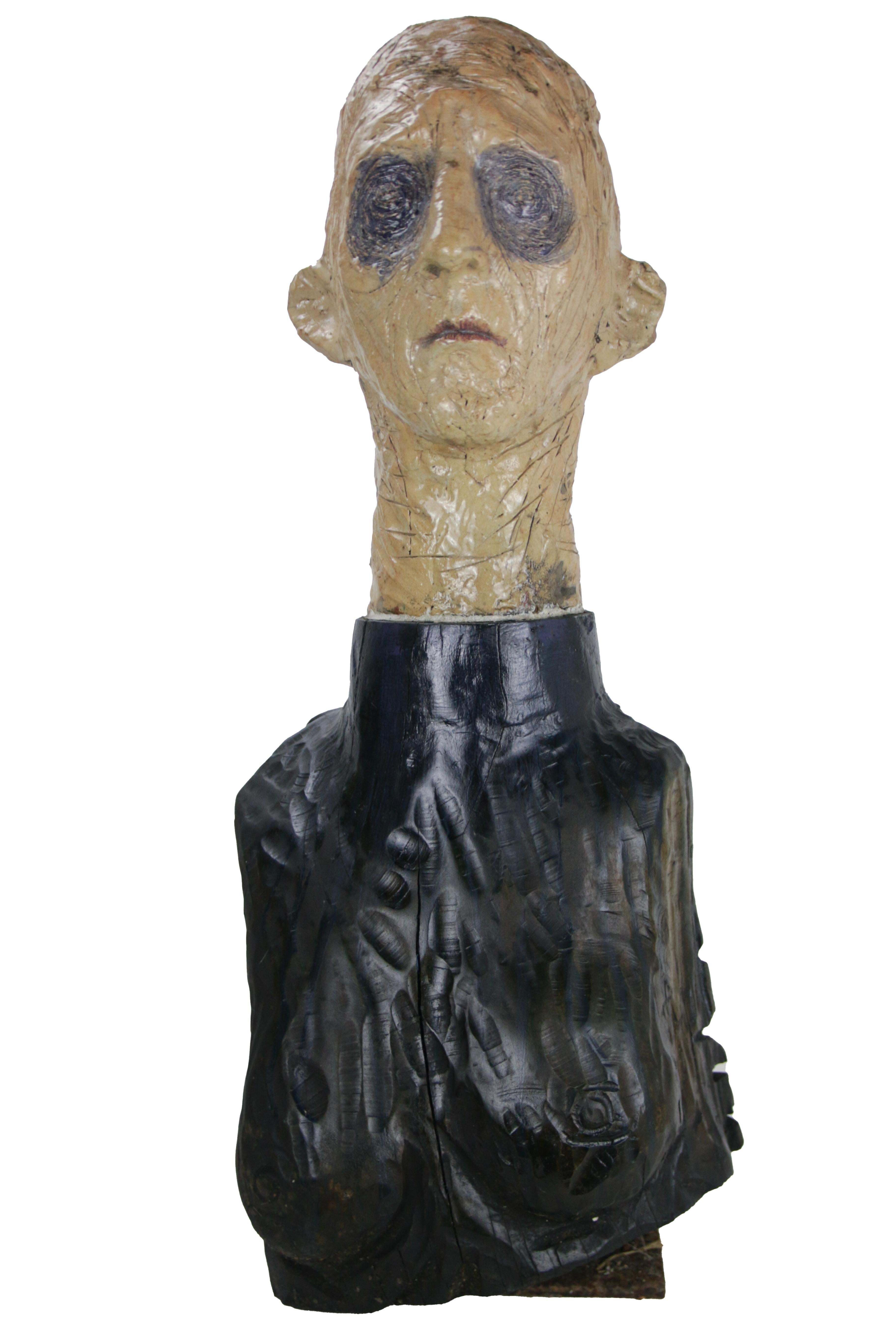 Figurative Skulpturen aus Raku-Keramik und geschnitztem Pappelholz People Series