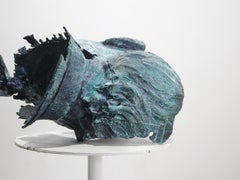 Fragmented Human Head with Verdigris Patina Lost-Wax Bronze Original Sculpture