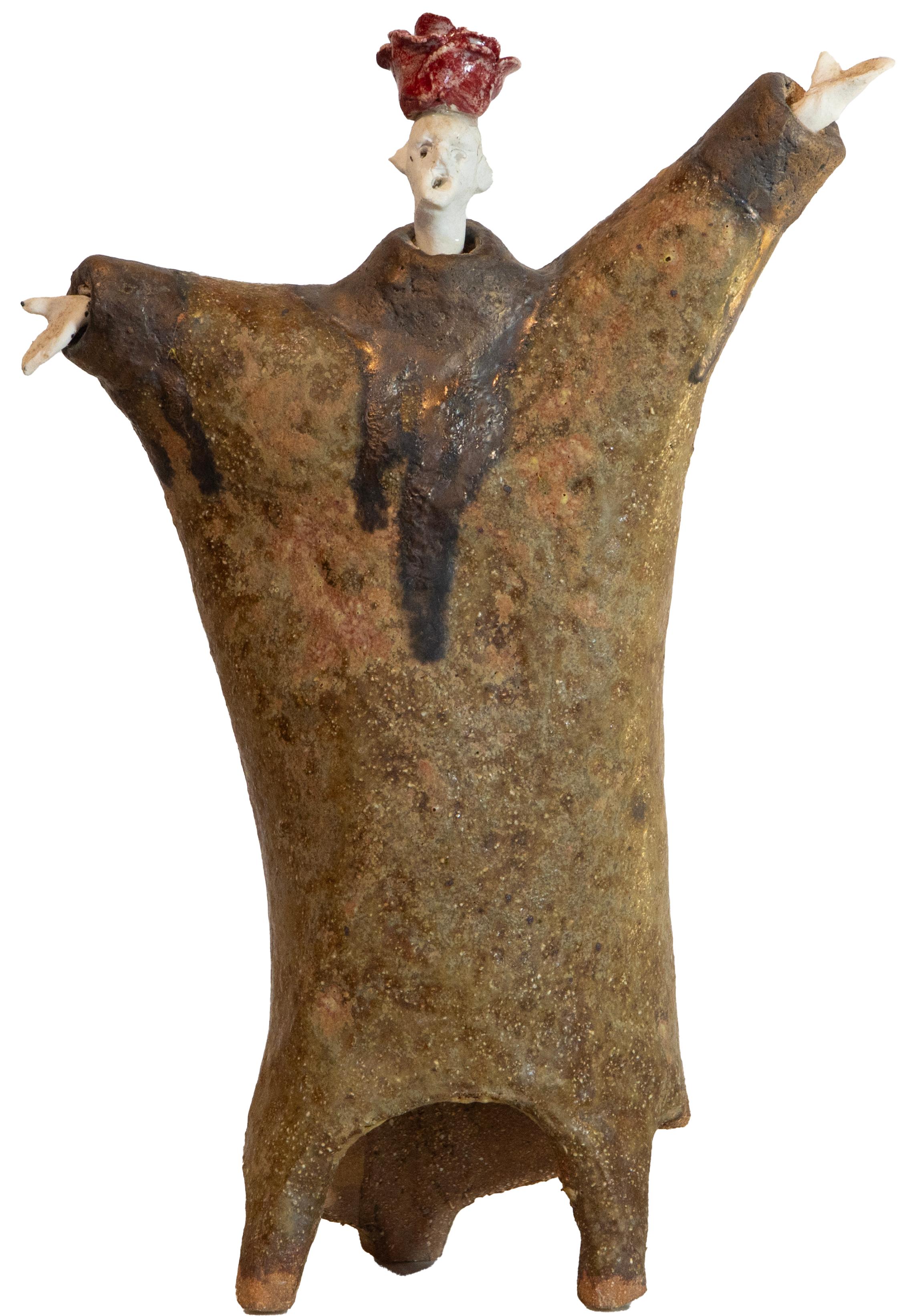 High fired glazed ceramic figurative sculpture Extravagant with Rosebud Hat