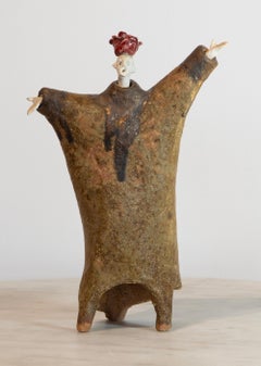 High fired glazed ceramic figurative sculpture Extravagant with Rosebud Hat