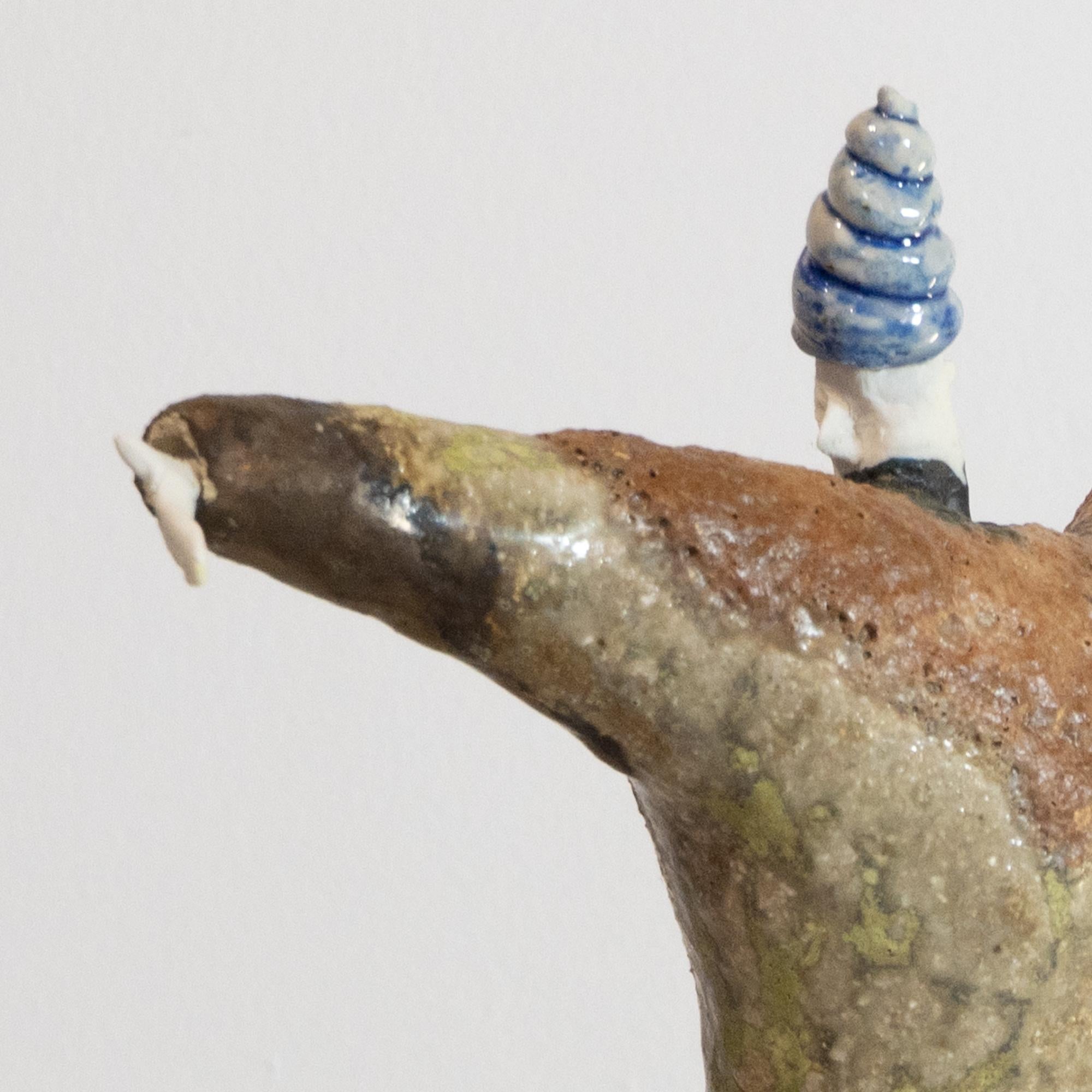 High-Fired Glazed Ceramic Figurative Sculpture Spiral Hat Extravagant For Sale 11