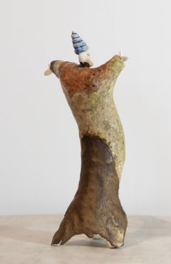 High-Fired Glazed Ceramic Figurative Sculpture Spiral Hat Extravagant