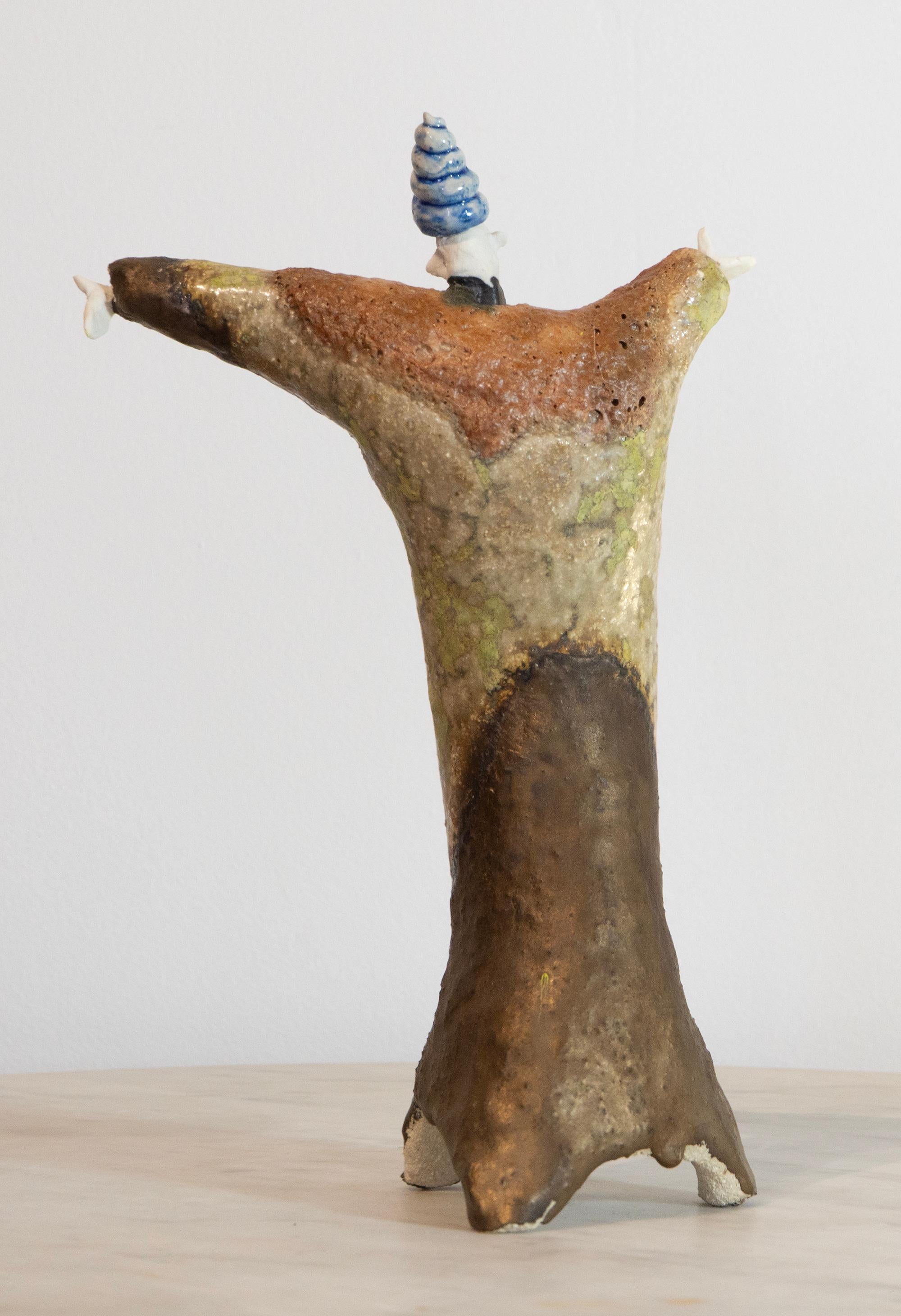 High-Fired Glazed Ceramic Figurative Sculpture Spiral Hat Extravagant For Sale 2