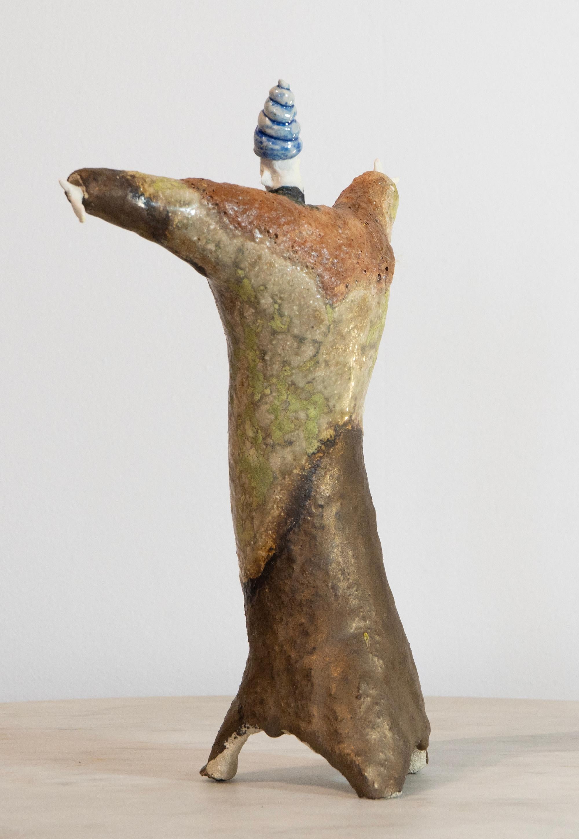 High-Fired Glazed Ceramic Figurative Sculpture Spiral Hat Extravagant For Sale 3