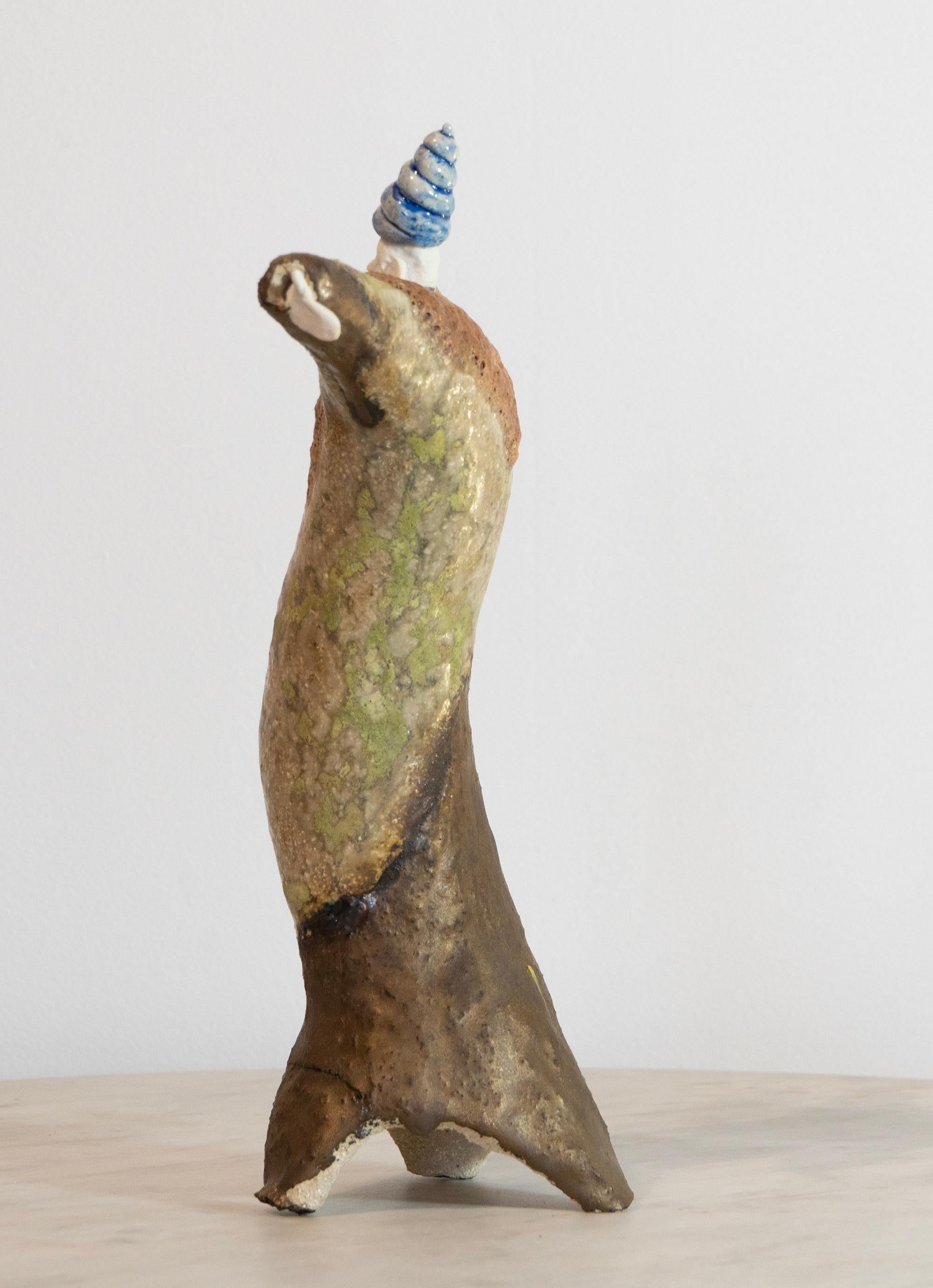 High-Fired Glazed Ceramic Figurative Sculpture Spiral Hat Extravagant For Sale 4