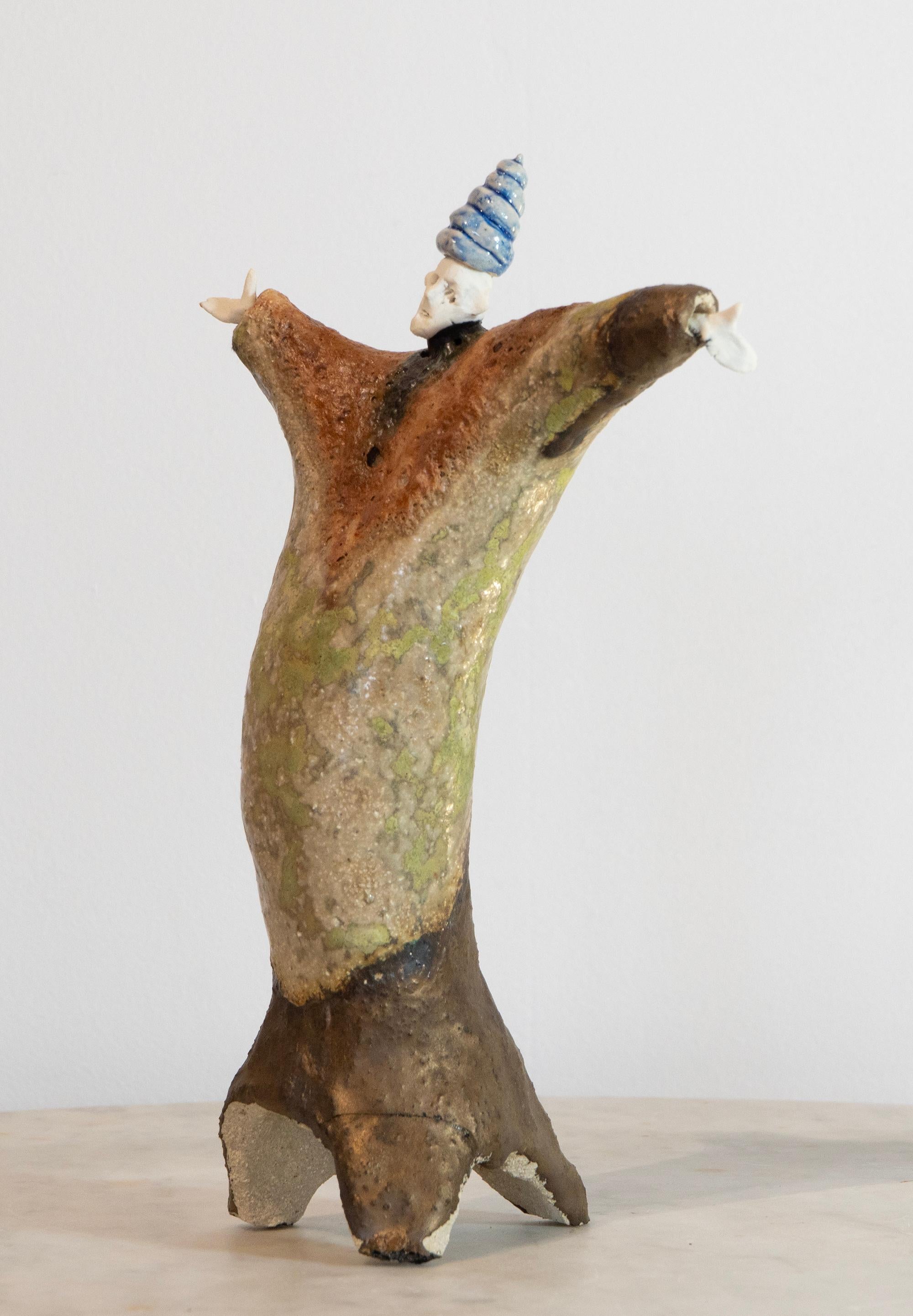 High-Fired Glazed Ceramic Figurative Sculpture Spiral Hat Extravagant For Sale 5
