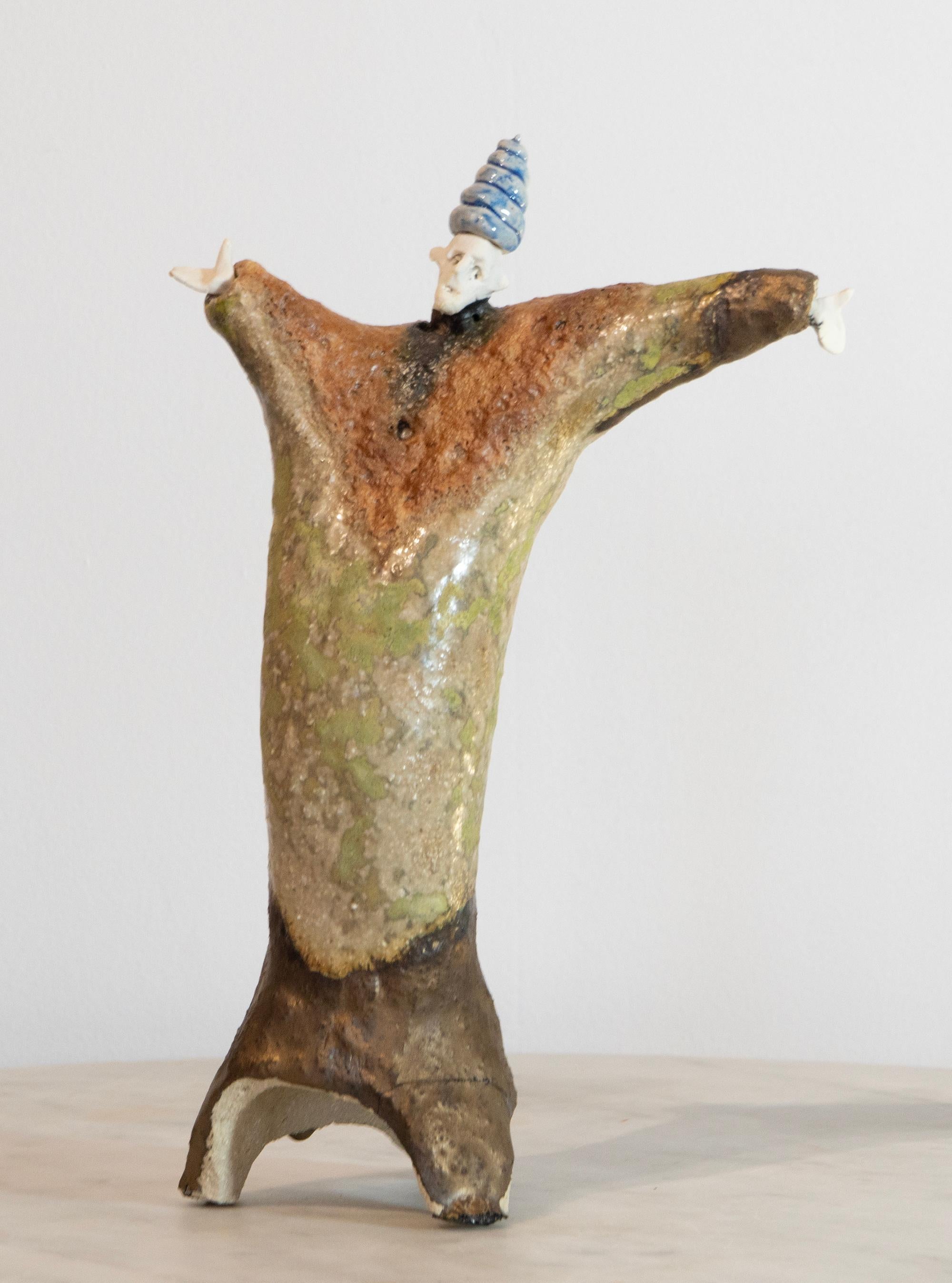 High-Fired Glazed Ceramic Figurative Sculpture Spiral Hat Extravagant For Sale 6
