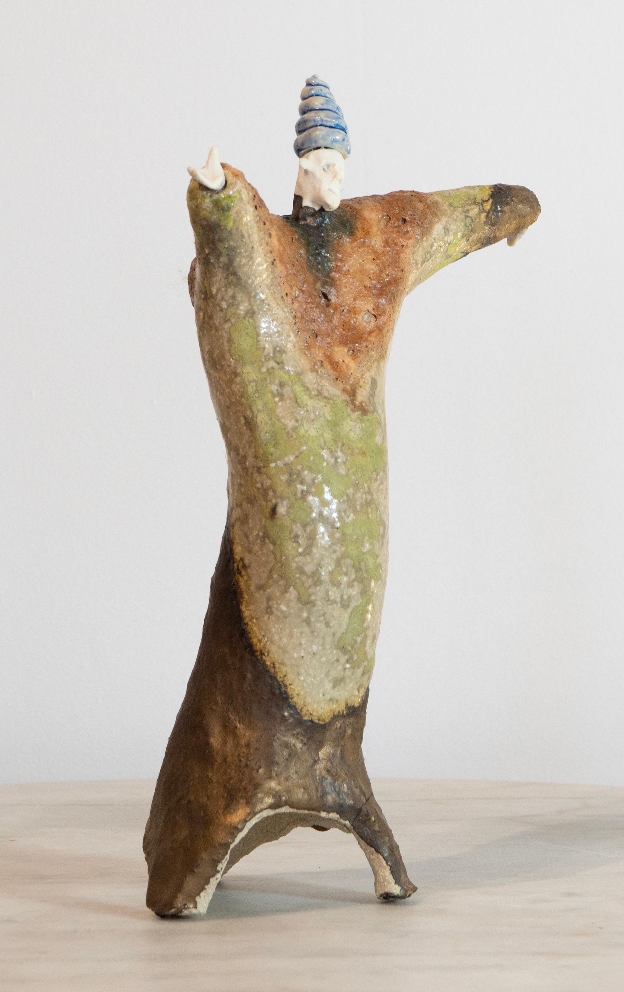 High-Fired Glazed Ceramic Figurative Sculpture Spiral Hat Extravagant For Sale 7