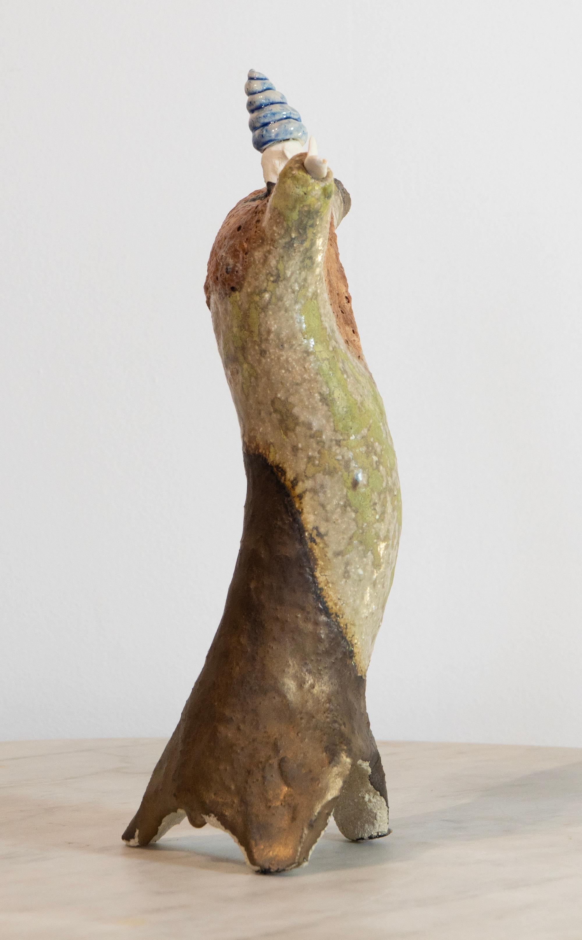High-Fired Glazed Ceramic Figurative Sculpture Spiral Hat Extravagant For Sale 8