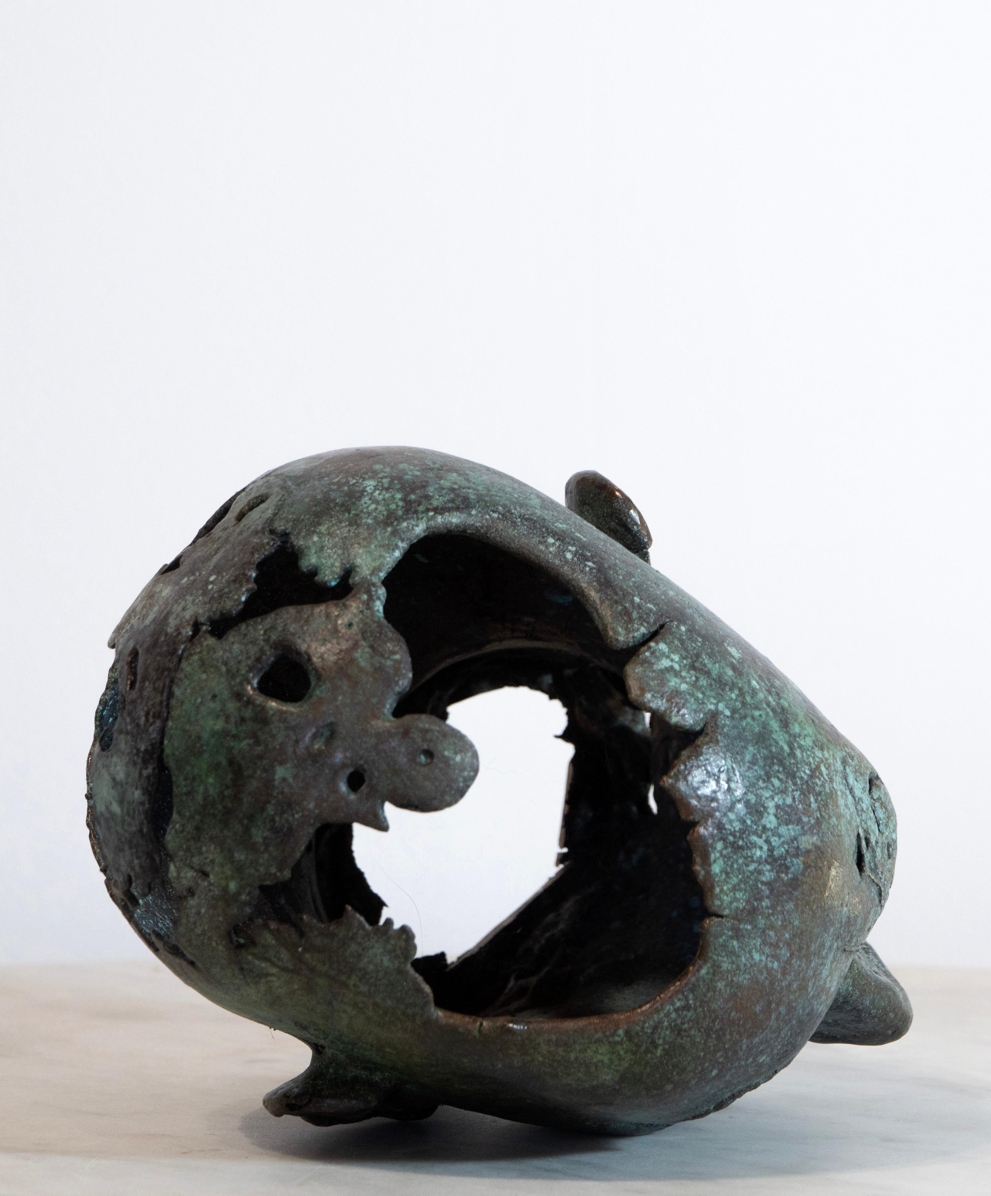Scultura iperrealistica in bronzo a cera persa di testa femminile, teschio cavo, contemporanea in vendita 6
