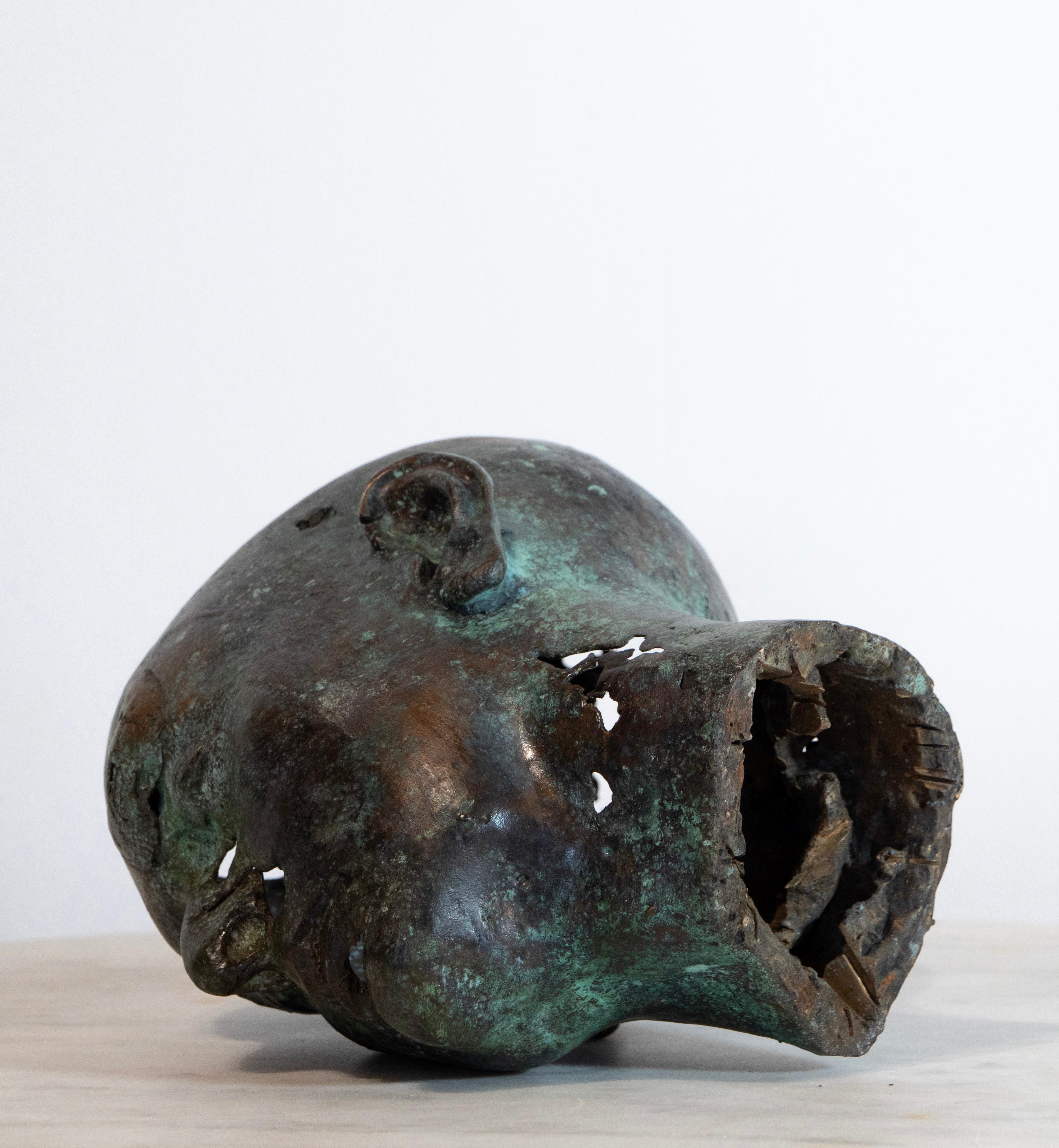 Scultura iperrealistica in bronzo a cera persa di testa femminile, teschio cavo, contemporanea in vendita 10