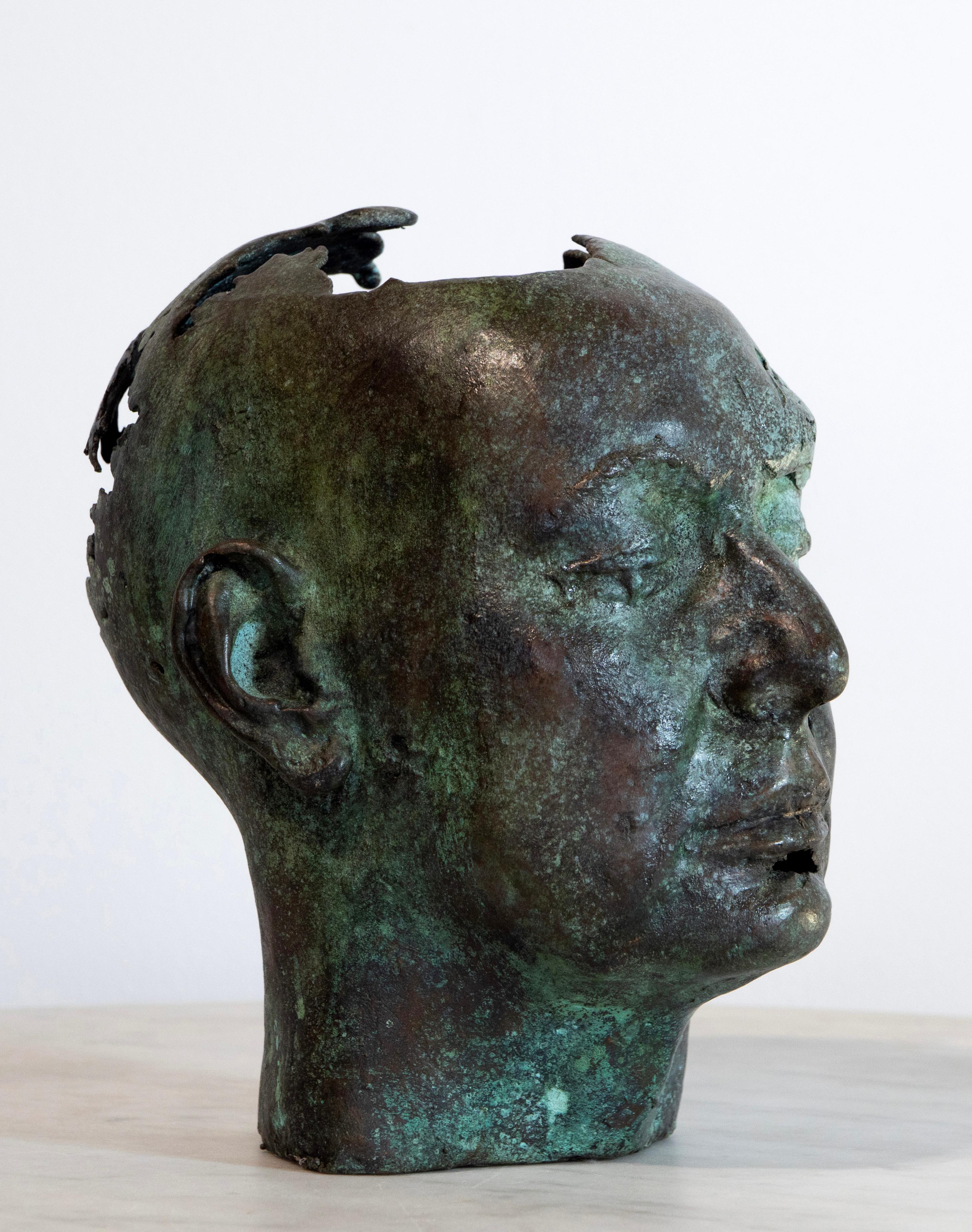 Scultura iperrealistica in bronzo a cera persa di testa femminile, teschio cavo, contemporanea in vendita 11