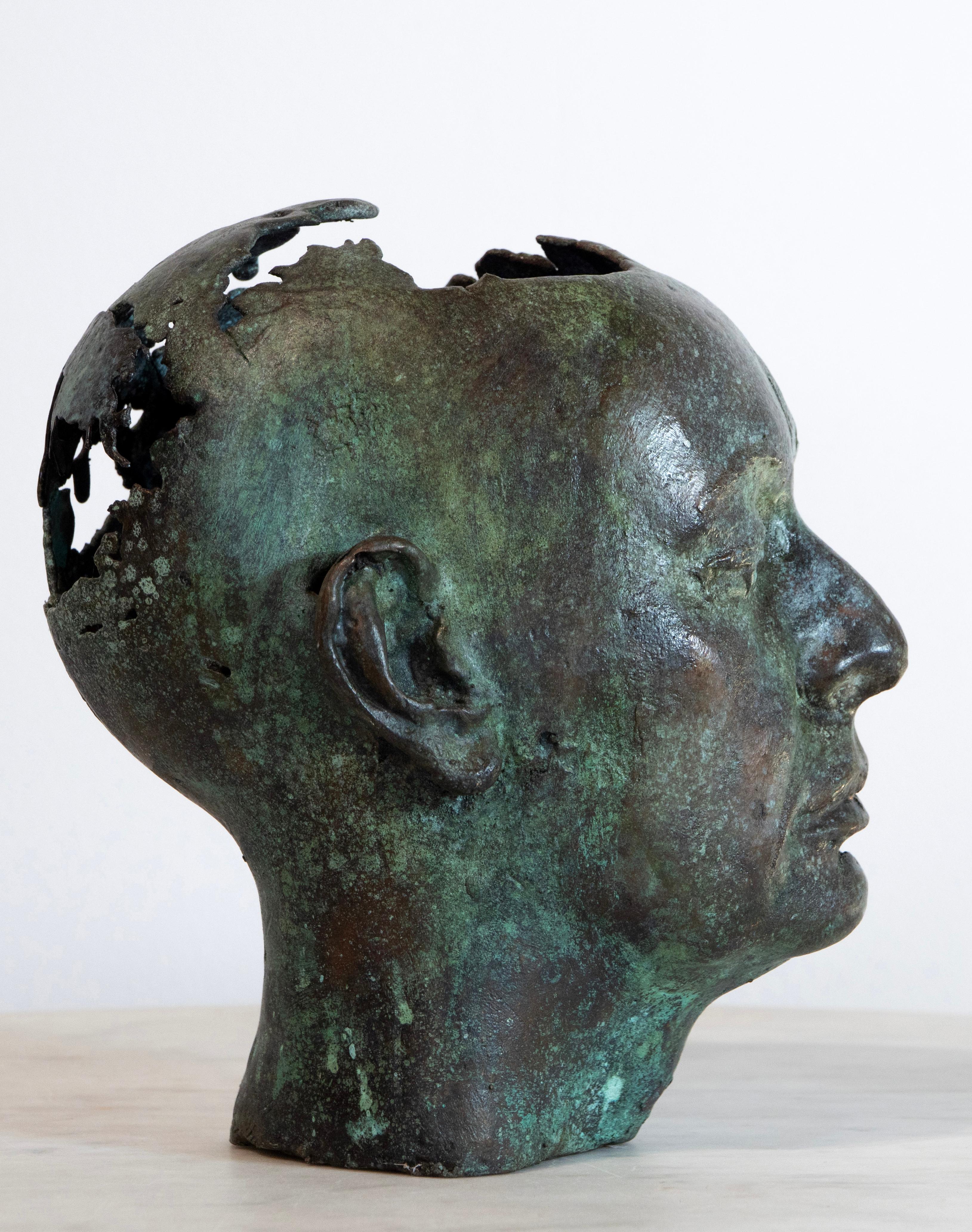 Scultura iperrealistica in bronzo a cera persa di testa femminile, teschio cavo, contemporanea in vendita 12
