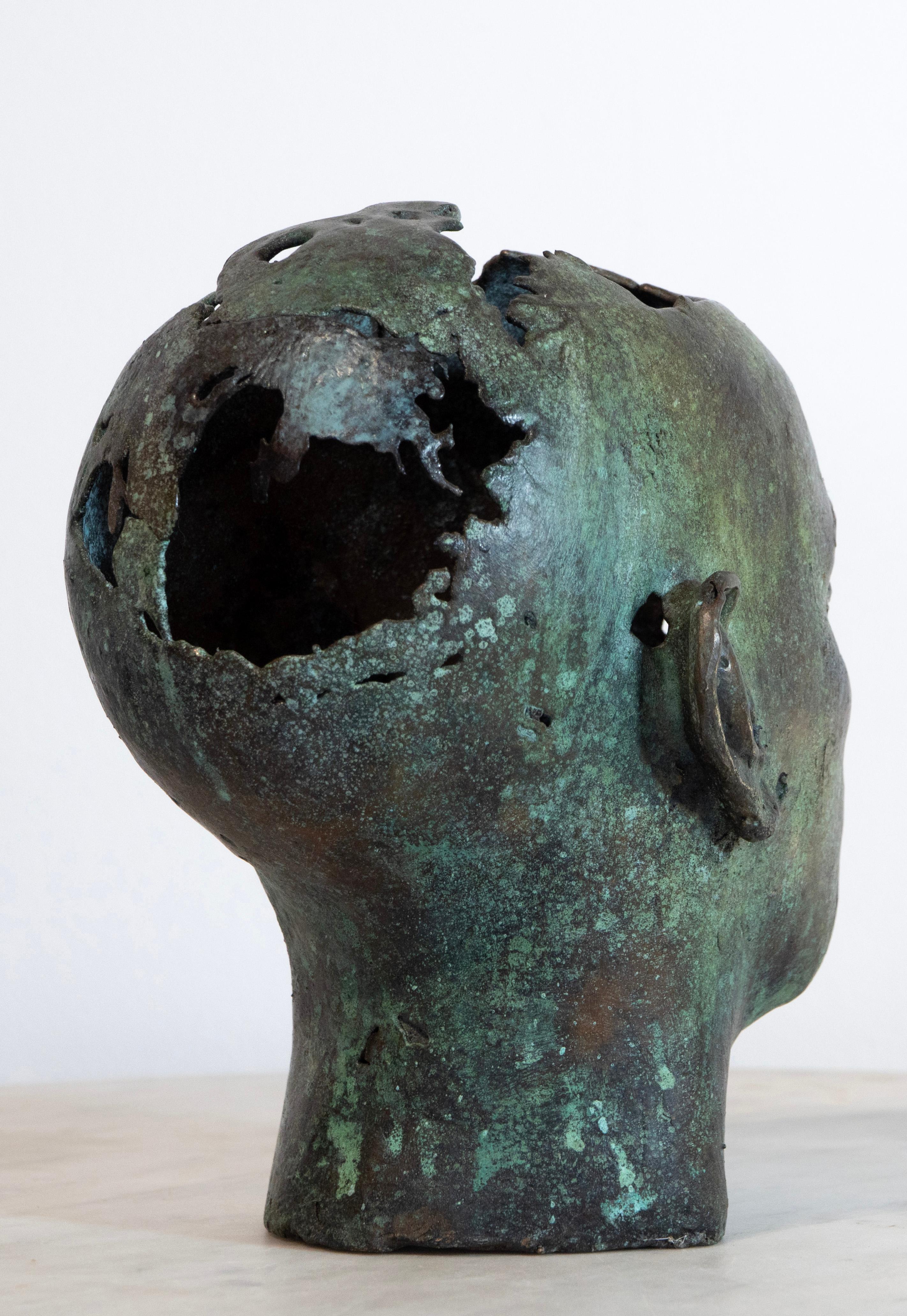 Scultura iperrealistica in bronzo a cera persa di testa femminile, teschio cavo, contemporanea in vendita 13