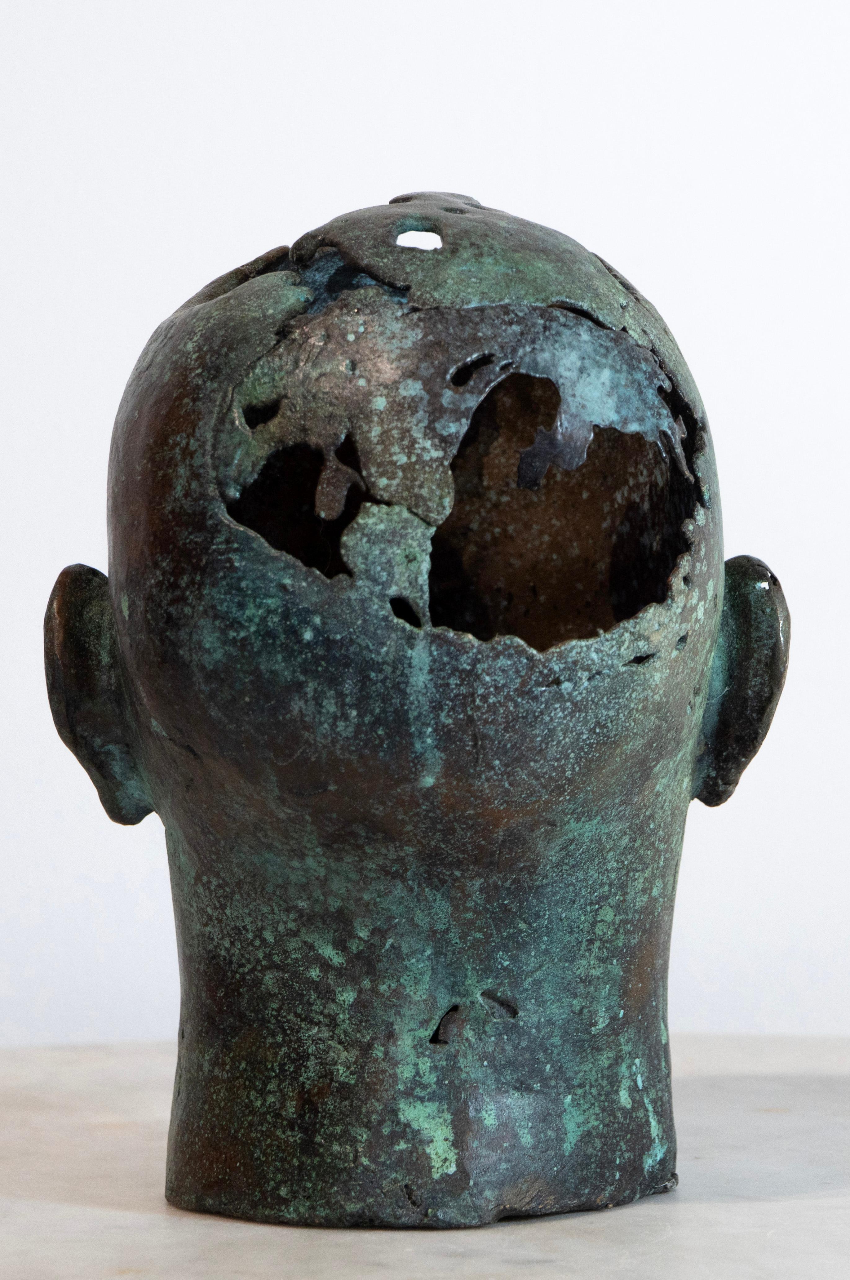 Scultura iperrealistica in bronzo a cera persa di testa femminile, teschio cavo, contemporanea in vendita 1