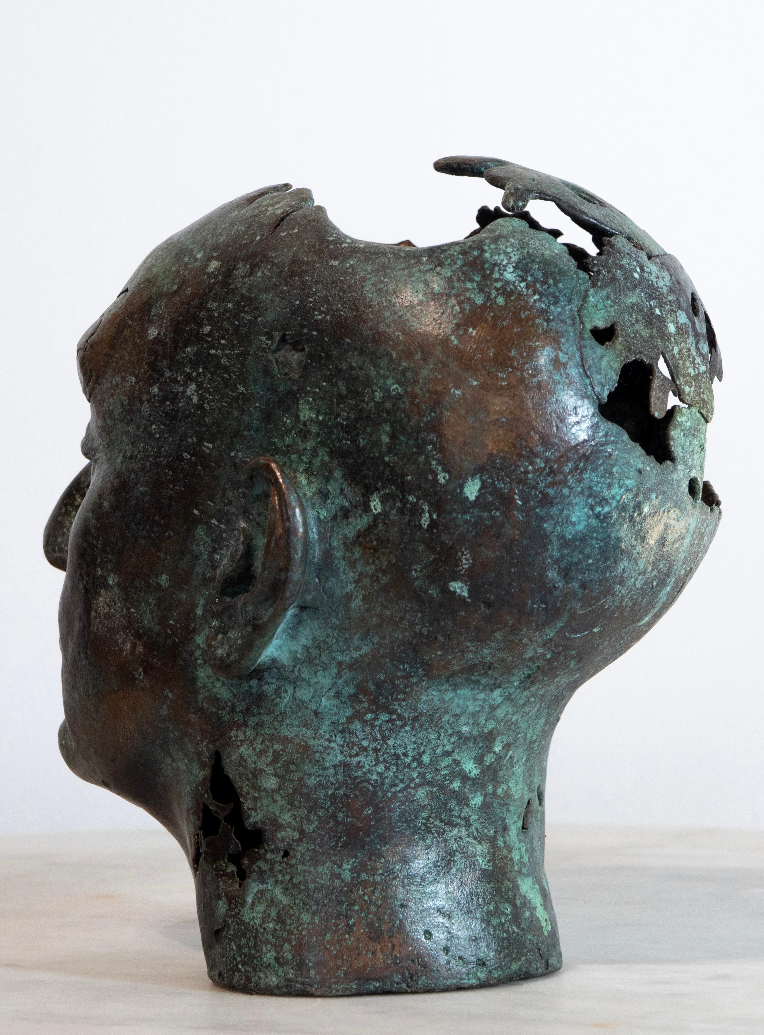 Scultura iperrealistica in bronzo a cera persa di testa femminile, teschio cavo, contemporanea in vendita 2