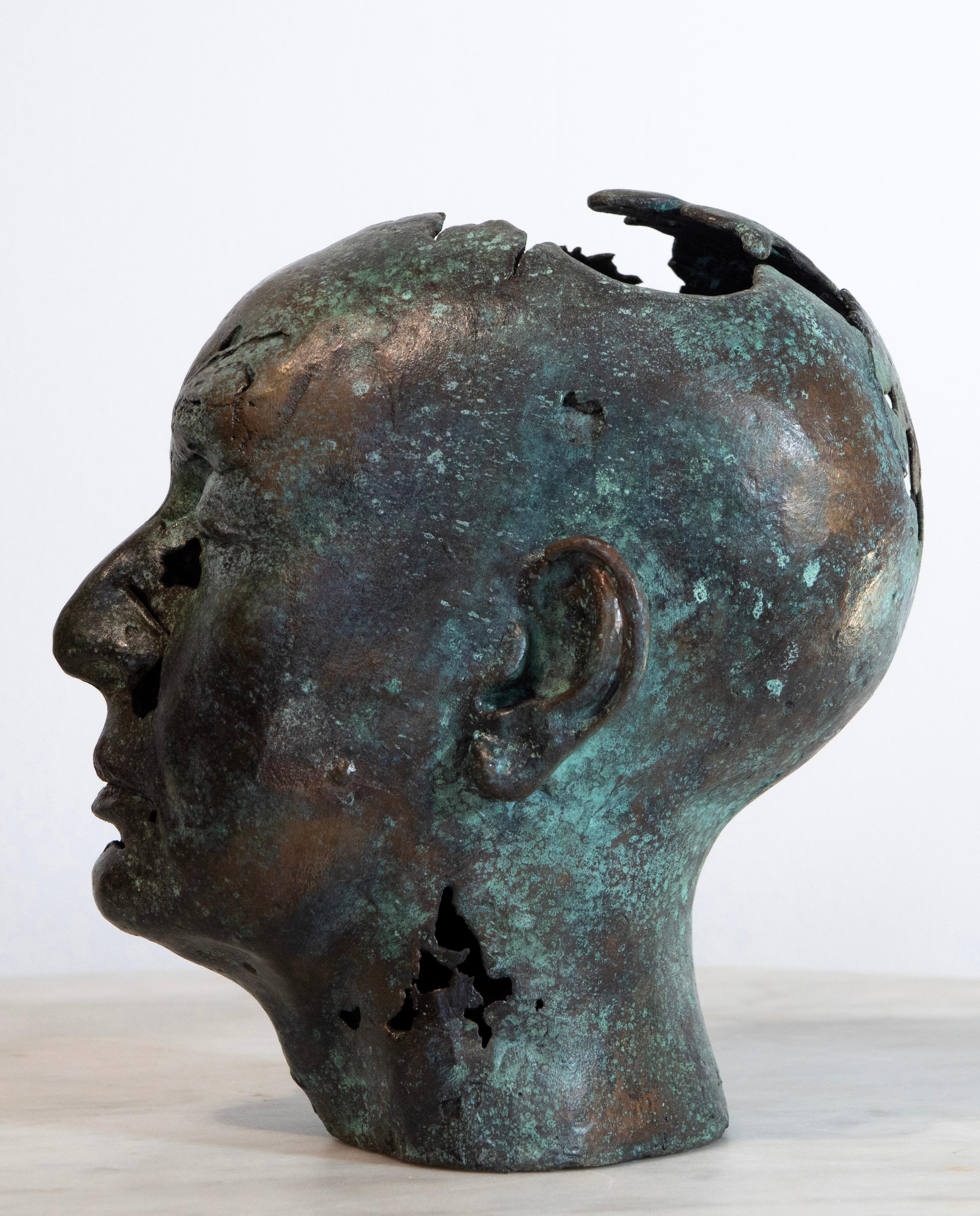 Scultura iperrealistica in bronzo a cera persa di testa femminile, teschio cavo, contemporanea in vendita 3