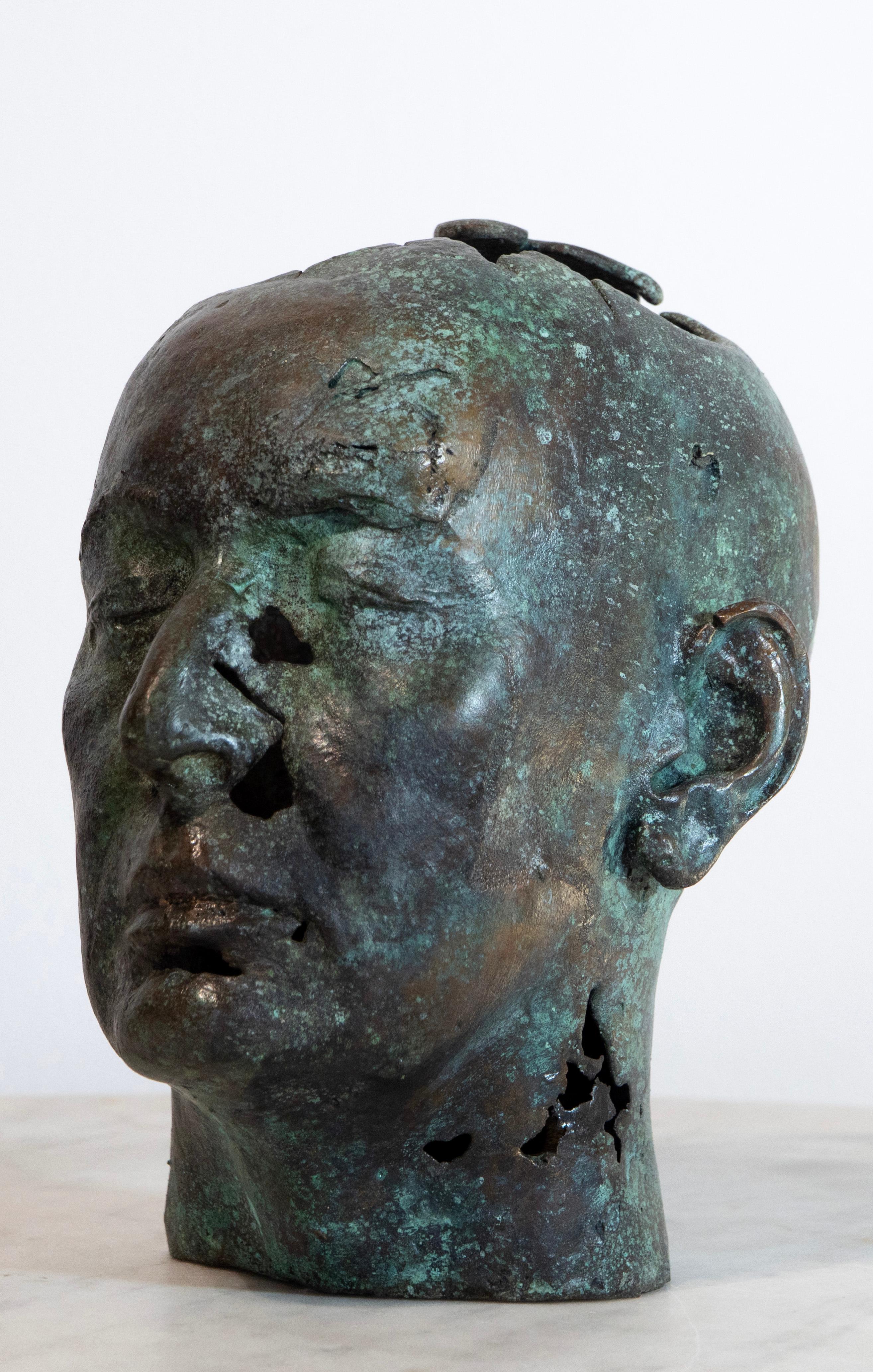 Scultura iperrealistica in bronzo a cera persa di testa femminile, teschio cavo, contemporanea in vendita 4