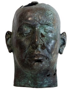 Tête de femme en bronze hyperréaliste Sculpture en cire perdue, crâne creux, contemporaine
