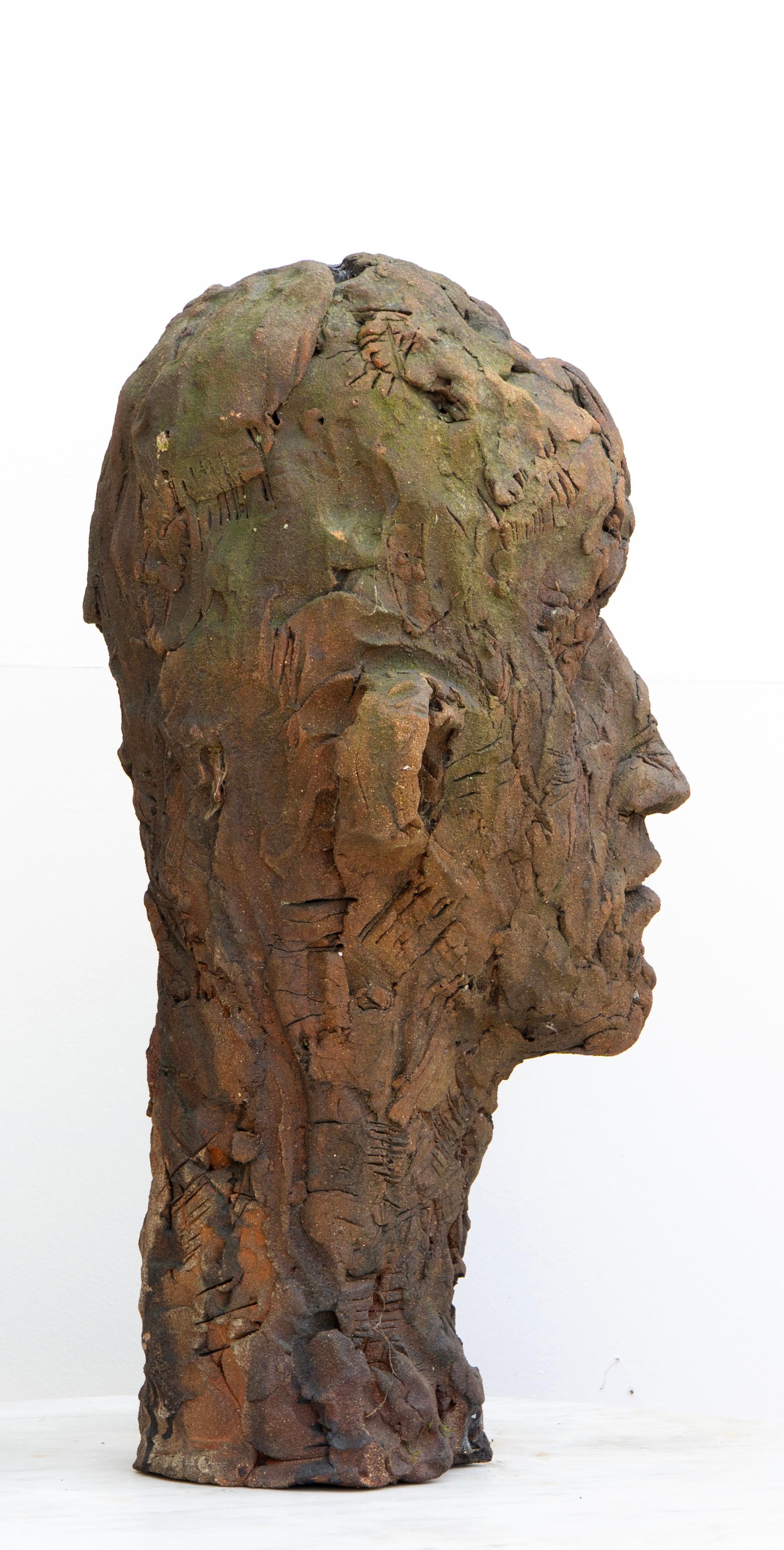 Große Keramikkopf-Skulptur - ausdrucksstarke, strukturierte Oberfläche, Testa-Serie Nr. 15 im Angebot 3