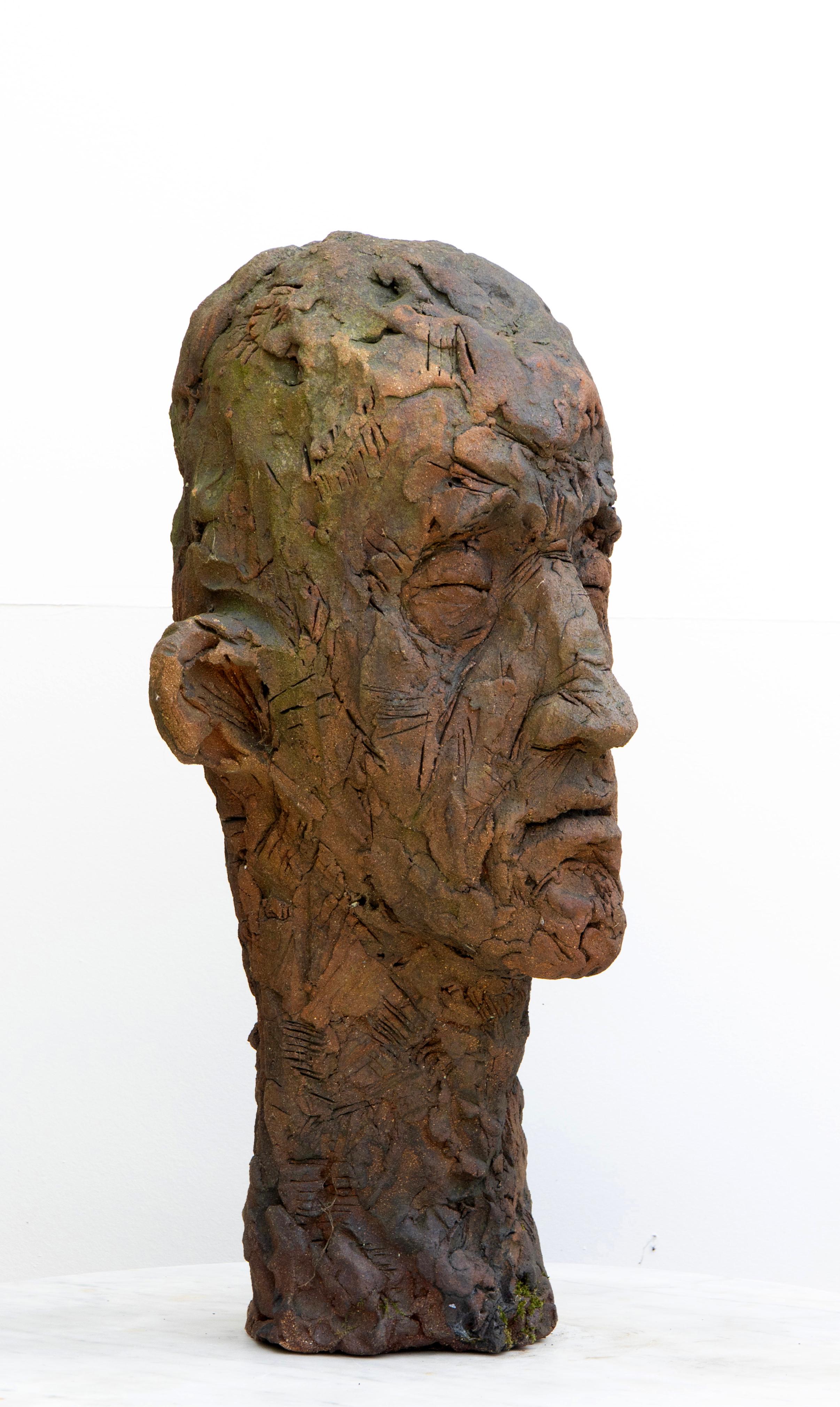 Große Keramikkopf-Skulptur - ausdrucksstarke, strukturierte Oberfläche, Testa-Serie Nr. 15 im Angebot 4