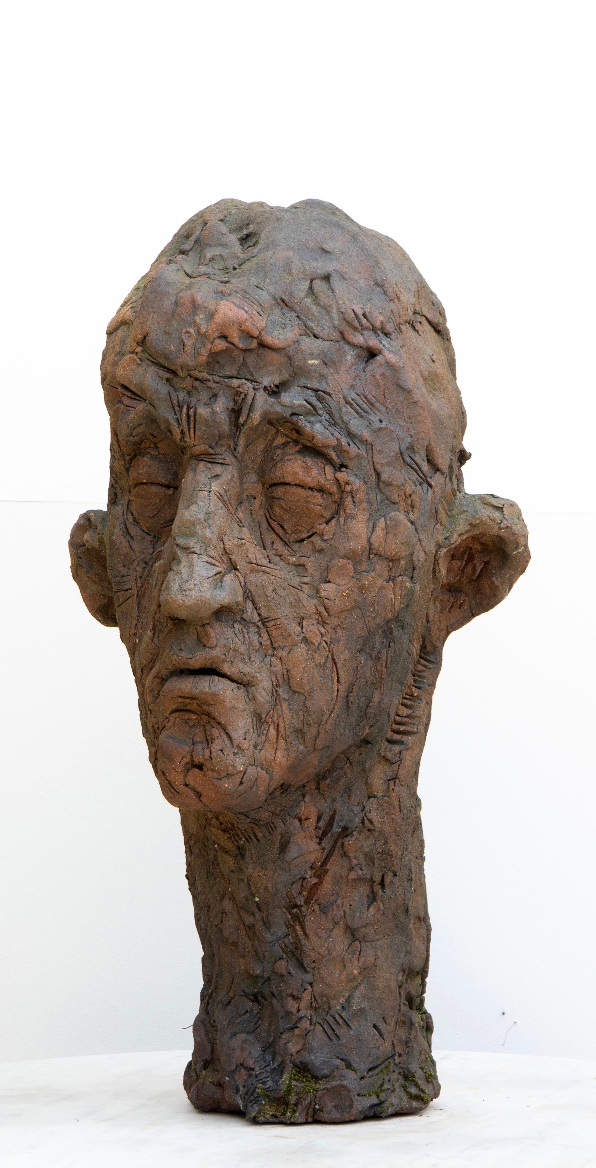 Große Keramikkopf-Skulptur - ausdrucksstarke, strukturierte Oberfläche, Testa-Serie Nr. 15 im Angebot 5