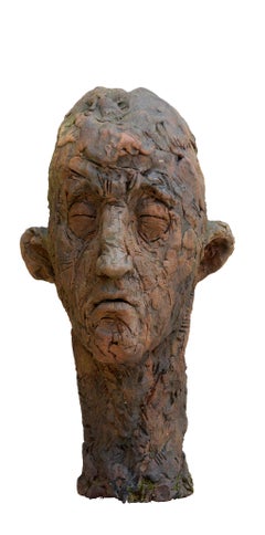 Große Keramikkopf-Skulptur - ausdrucksstarke, strukturierte Oberfläche, Testa-Serie Nr. 15
