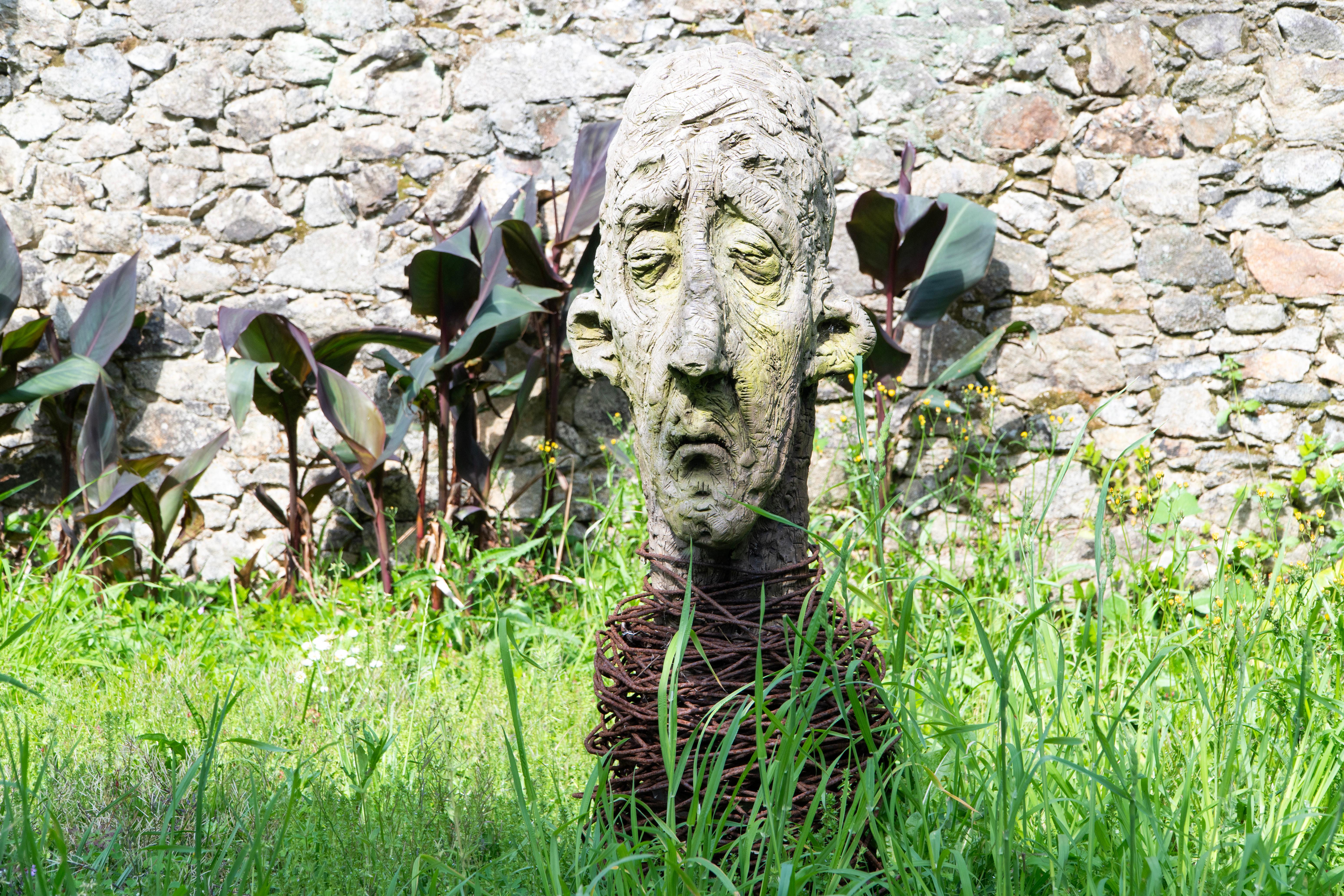 Large-Scale Ceramic Head Sculpture with Forged Iron Collar – Testa No. 17 For Sale 13