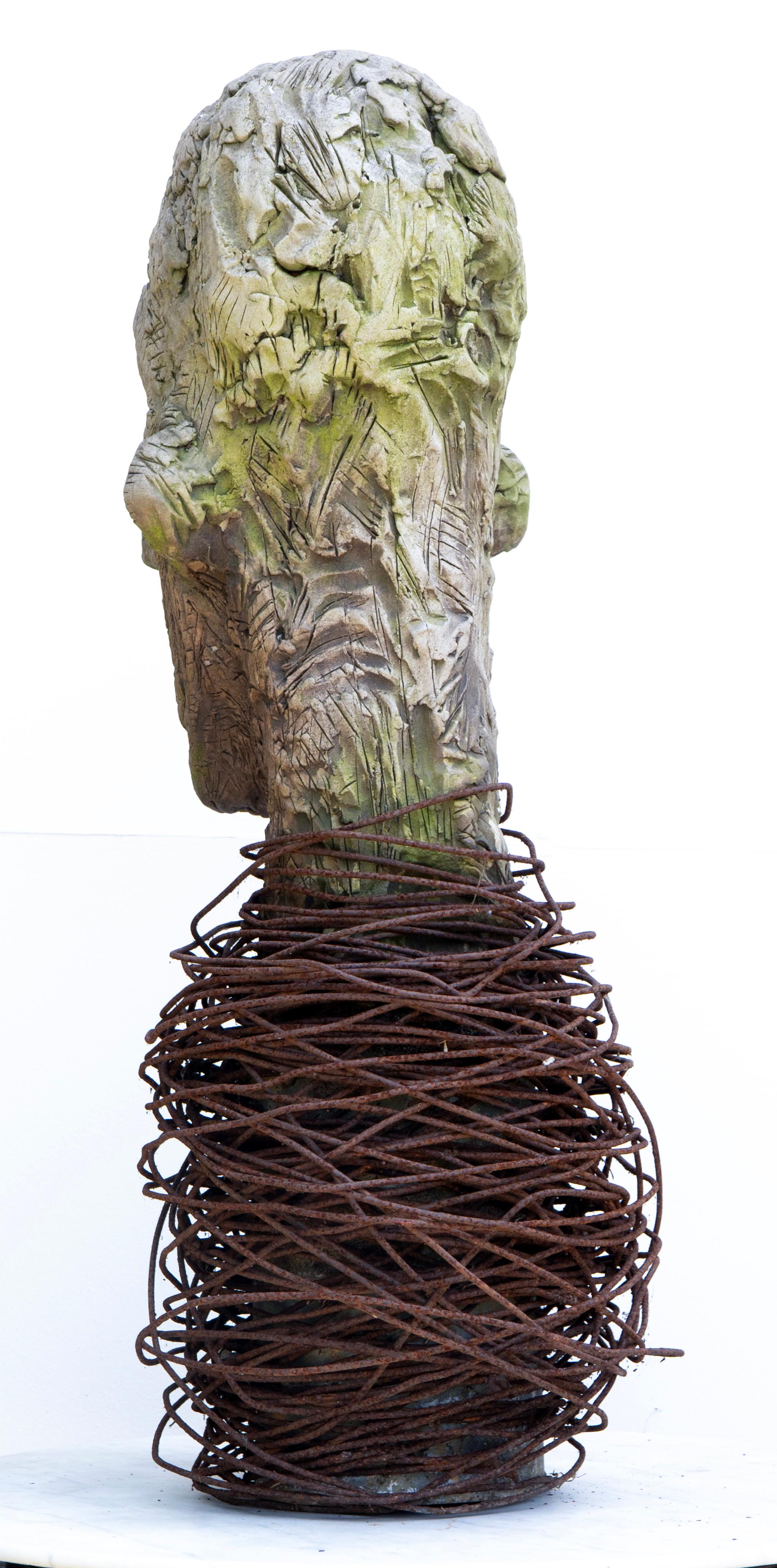 Large-Scale Ceramic Head Sculpture with Forged Iron Collar – Testa No. 17 For Sale 1
