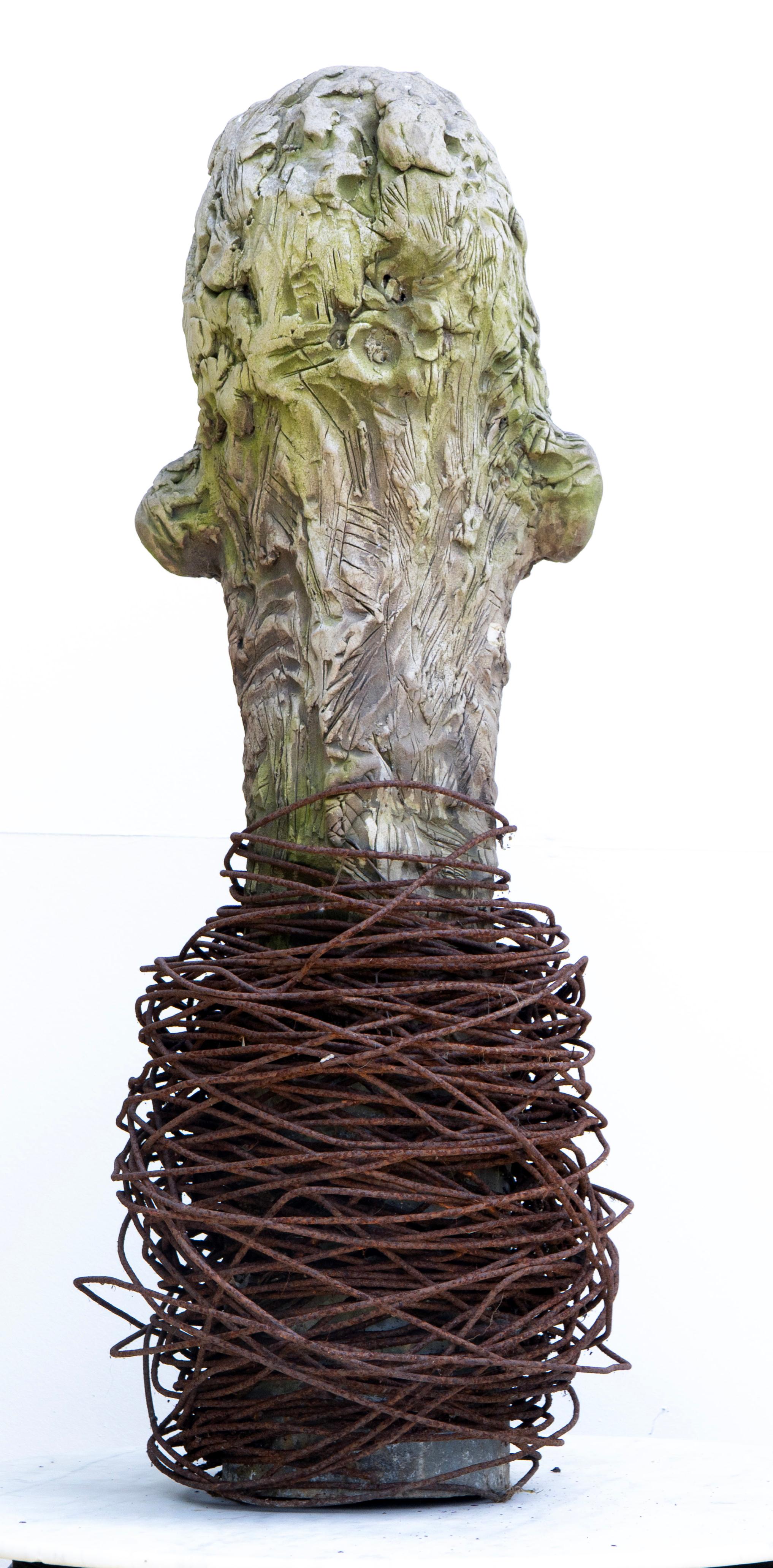 Large-Scale Ceramic Head Sculpture with Forged Iron Collar – Testa No. 17 For Sale 2