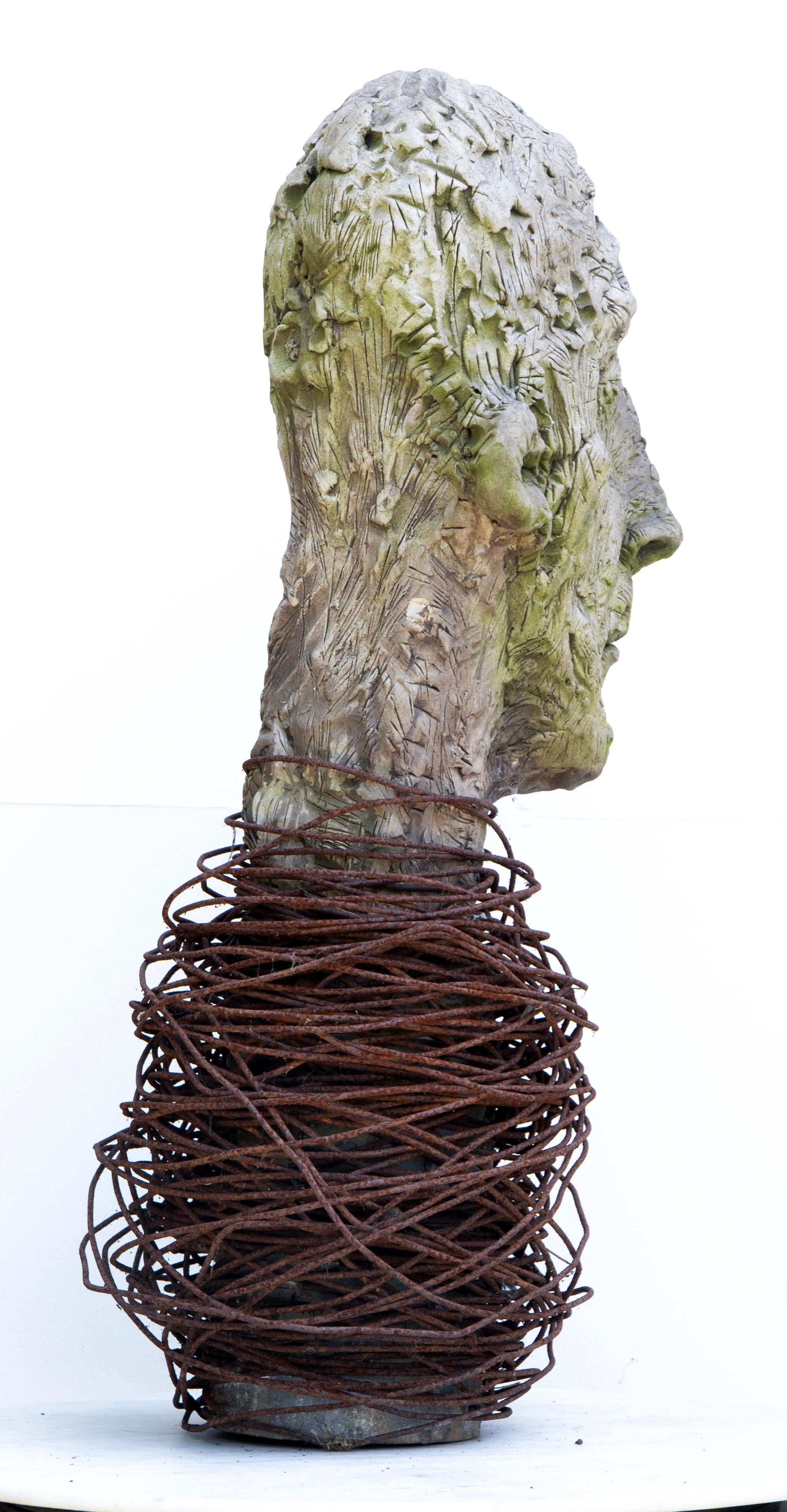 Large-Scale Ceramic Head Sculpture with Forged Iron Collar – Testa No. 17 For Sale 3