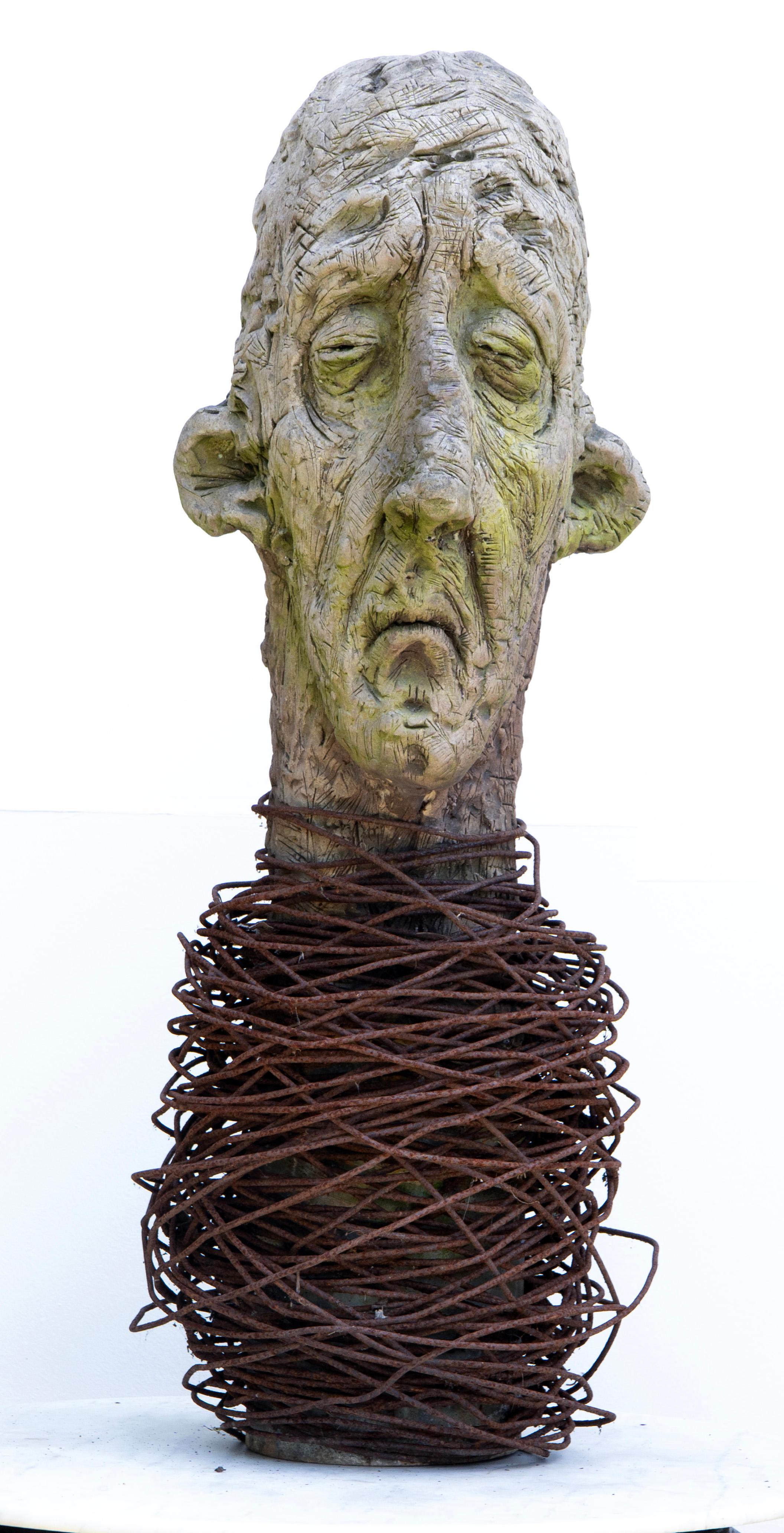 Large-Scale Ceramic Head Sculpture with Forged Iron Collar – Testa No. 17 For Sale 6