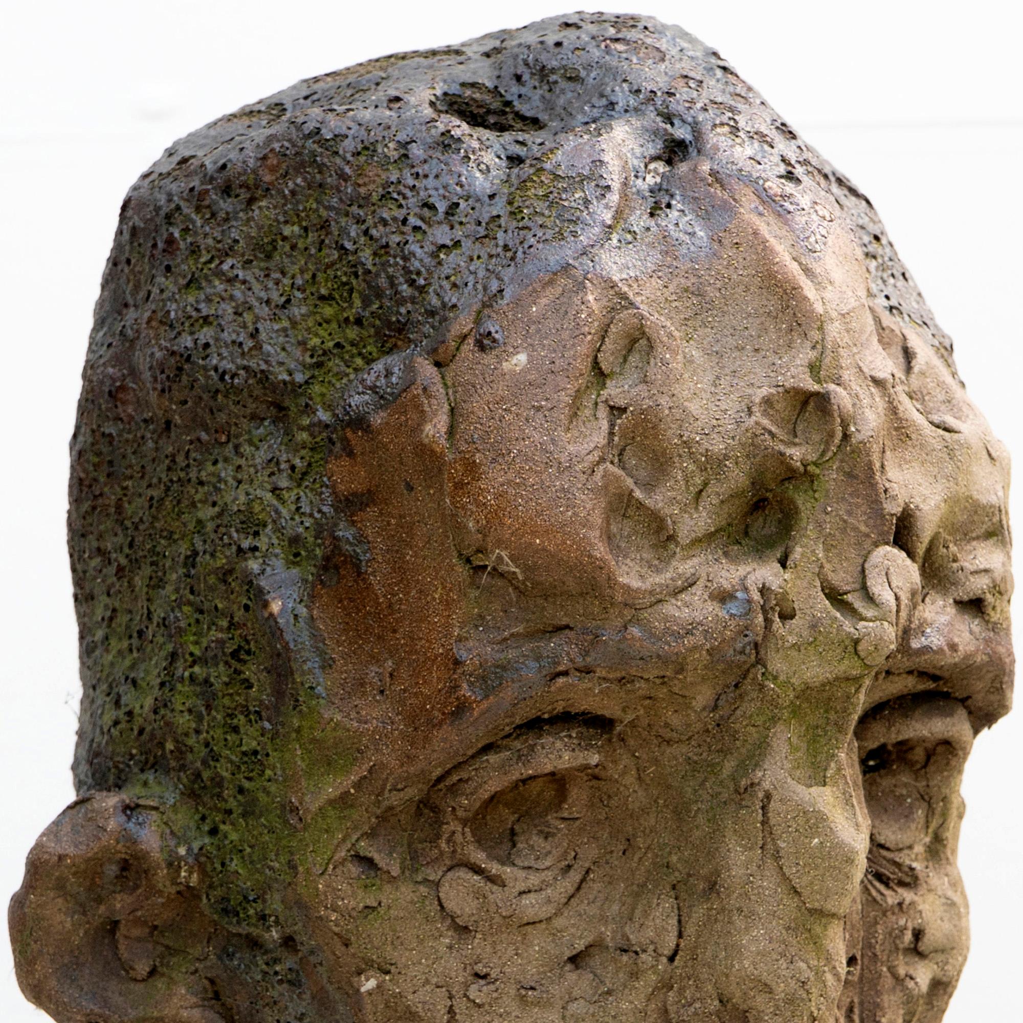 Moss-Patina Testa Kopf - Steingut Raku Keramik Skulptur, Expressionist im Angebot 8
