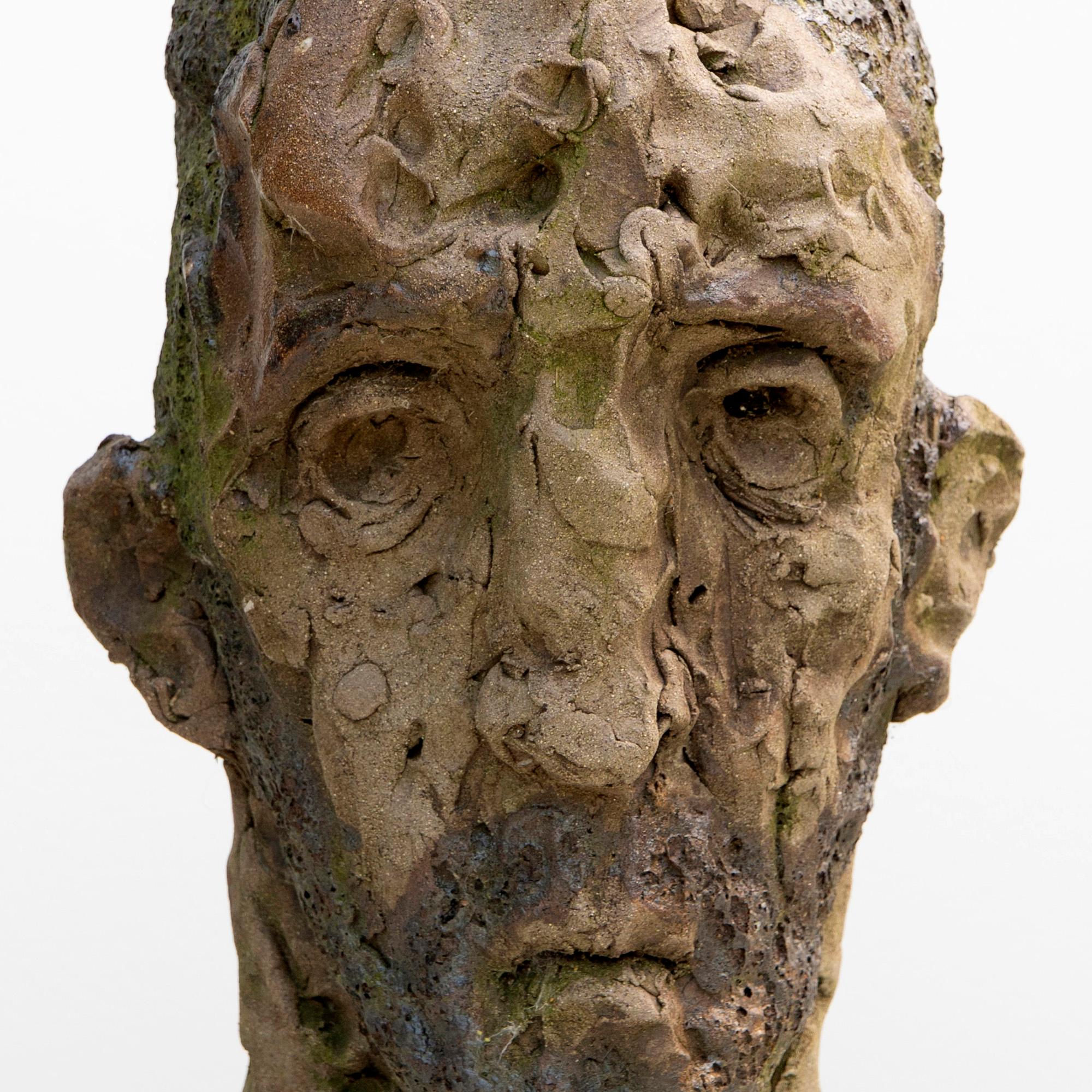 Moss-Patina Testa Kopf - Steingut Raku Keramik Skulptur, Expressionist im Angebot 9