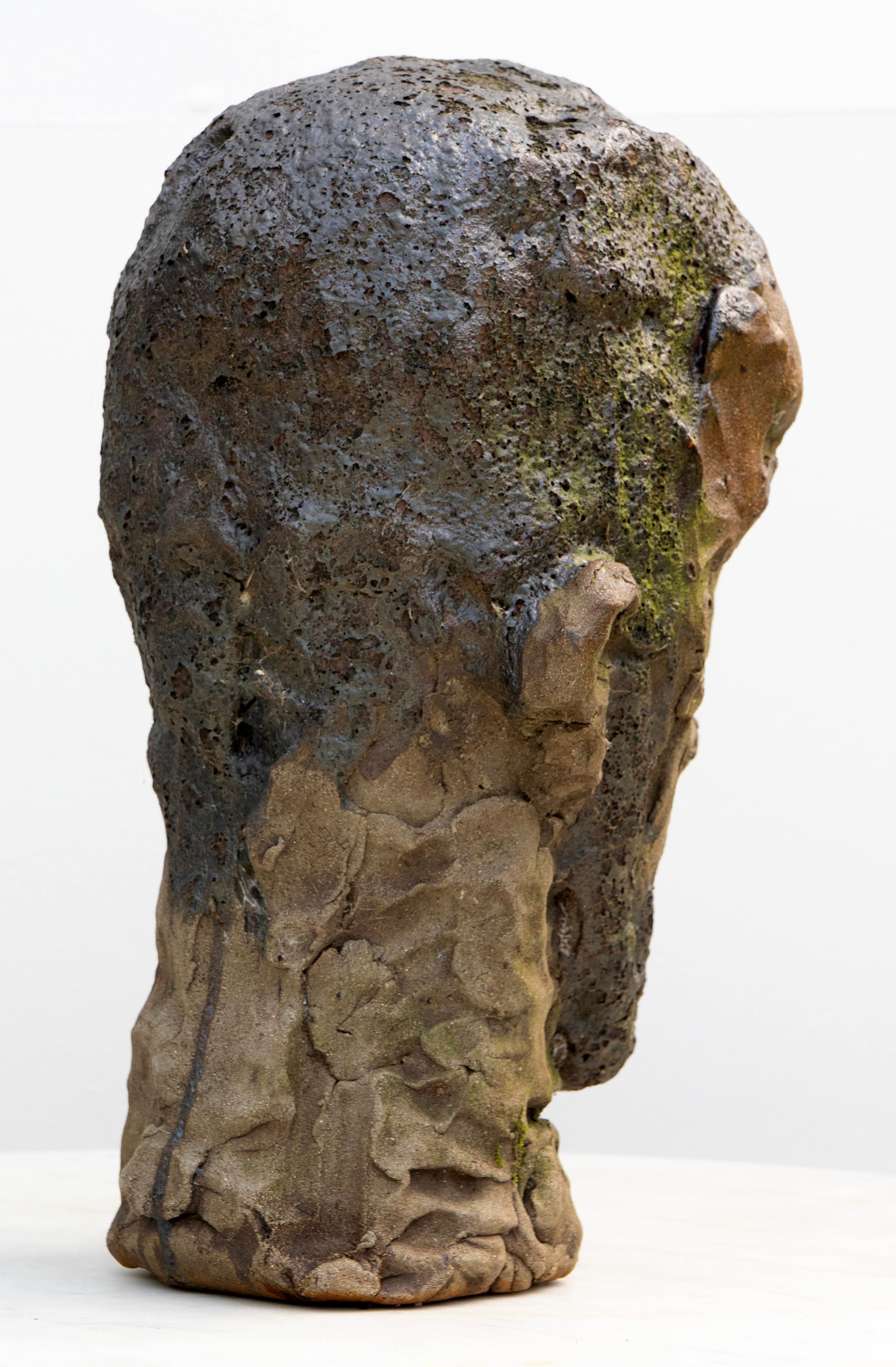 Moss-Patina Testa Kopf - Steingut Raku Keramik Skulptur, Expressionist im Angebot 1