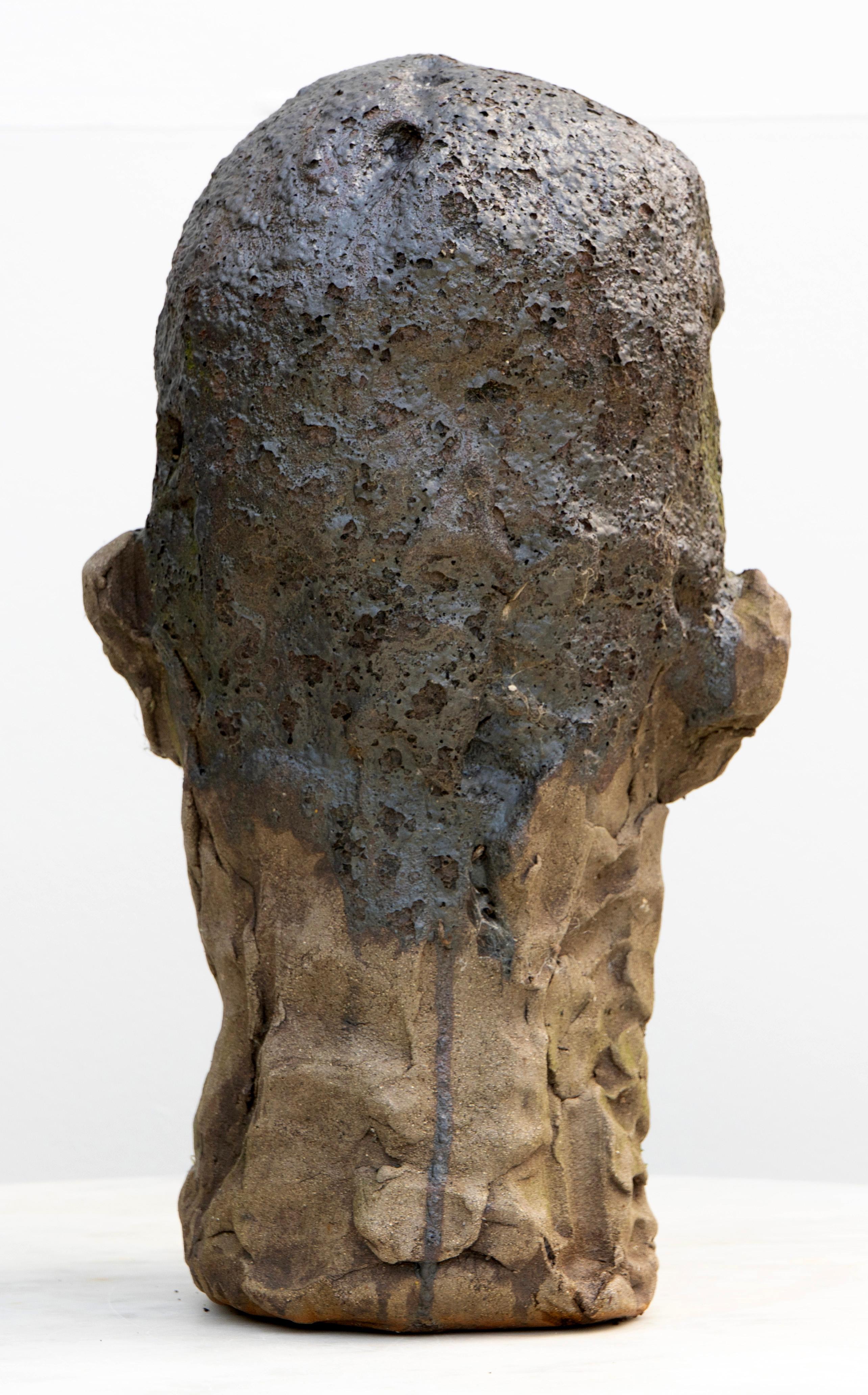 Moss-Patina Testa Kopf - Steingut Raku Keramik Skulptur, Expressionist im Angebot 2