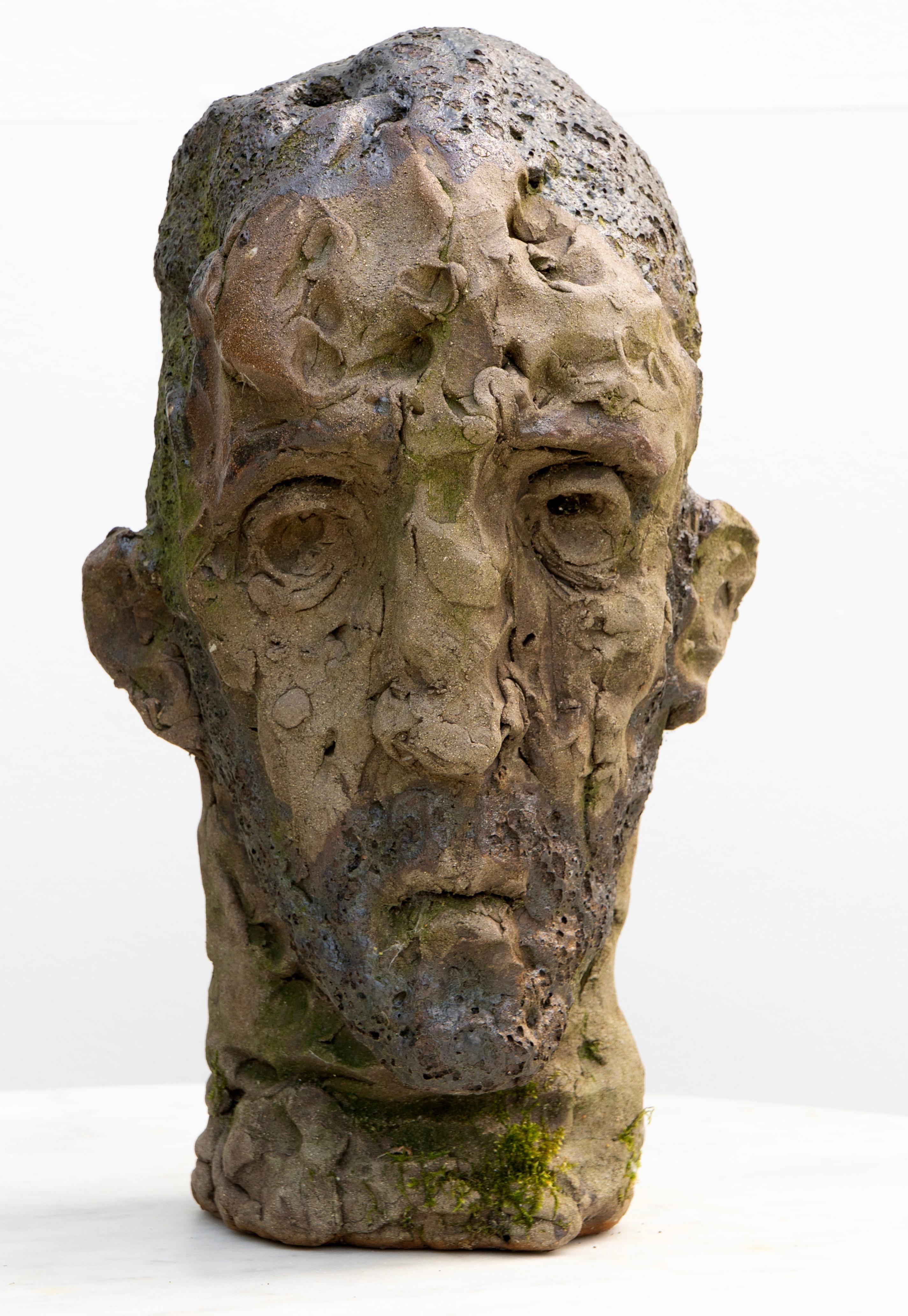 Moss-Patina Testa Kopf - Steingut Raku Keramik Skulptur, Expressionist im Angebot 6