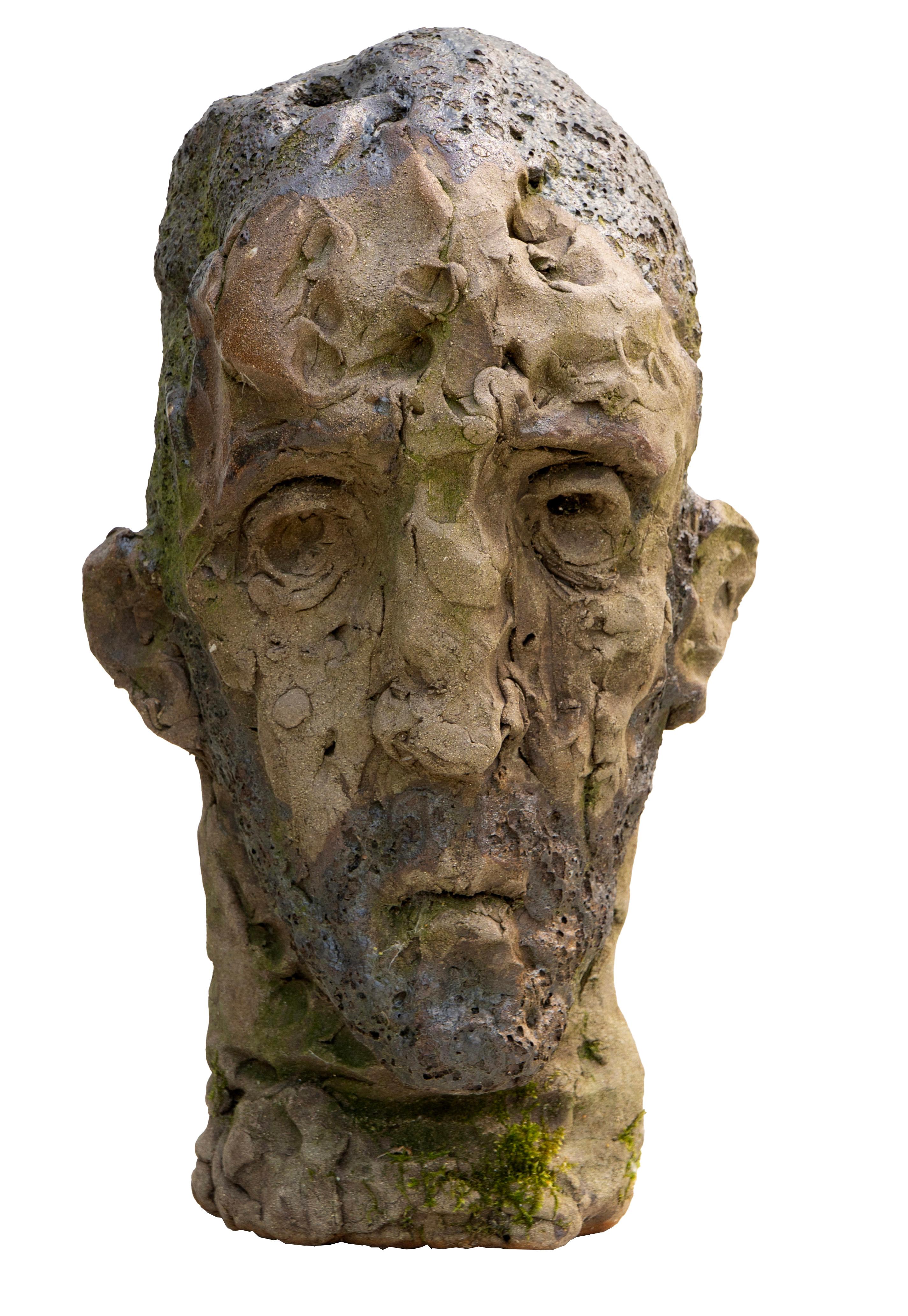 Moss-Patina Testa - Scultura in ceramica stoneware raku, espressionista