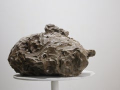 Reclining Ceramic Head Expresionist Sculpture in Glazed Experimental Ash Clay