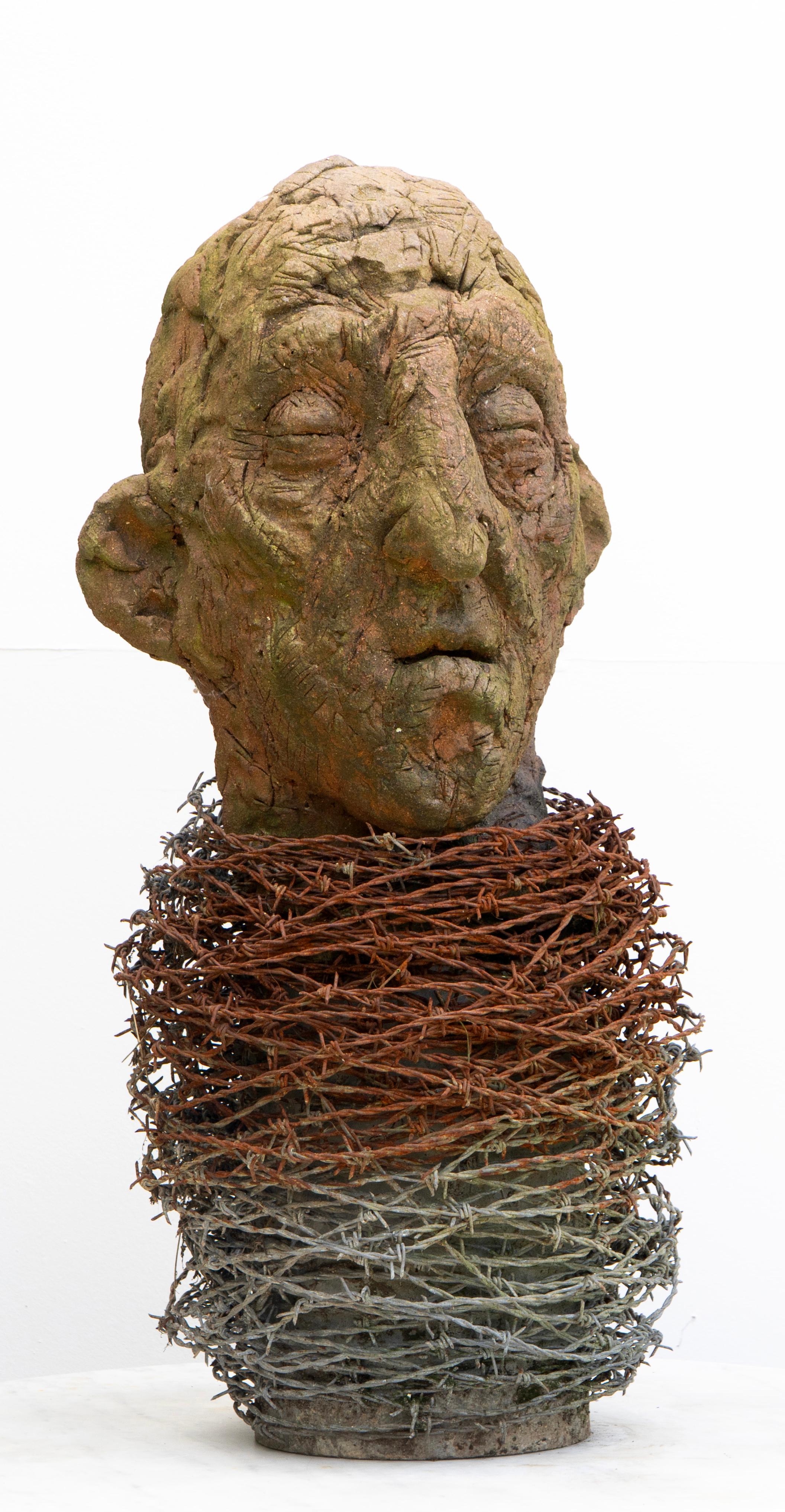 Stoneware Fired in Reduction with Embedded Barbed Wire, Sculpture 