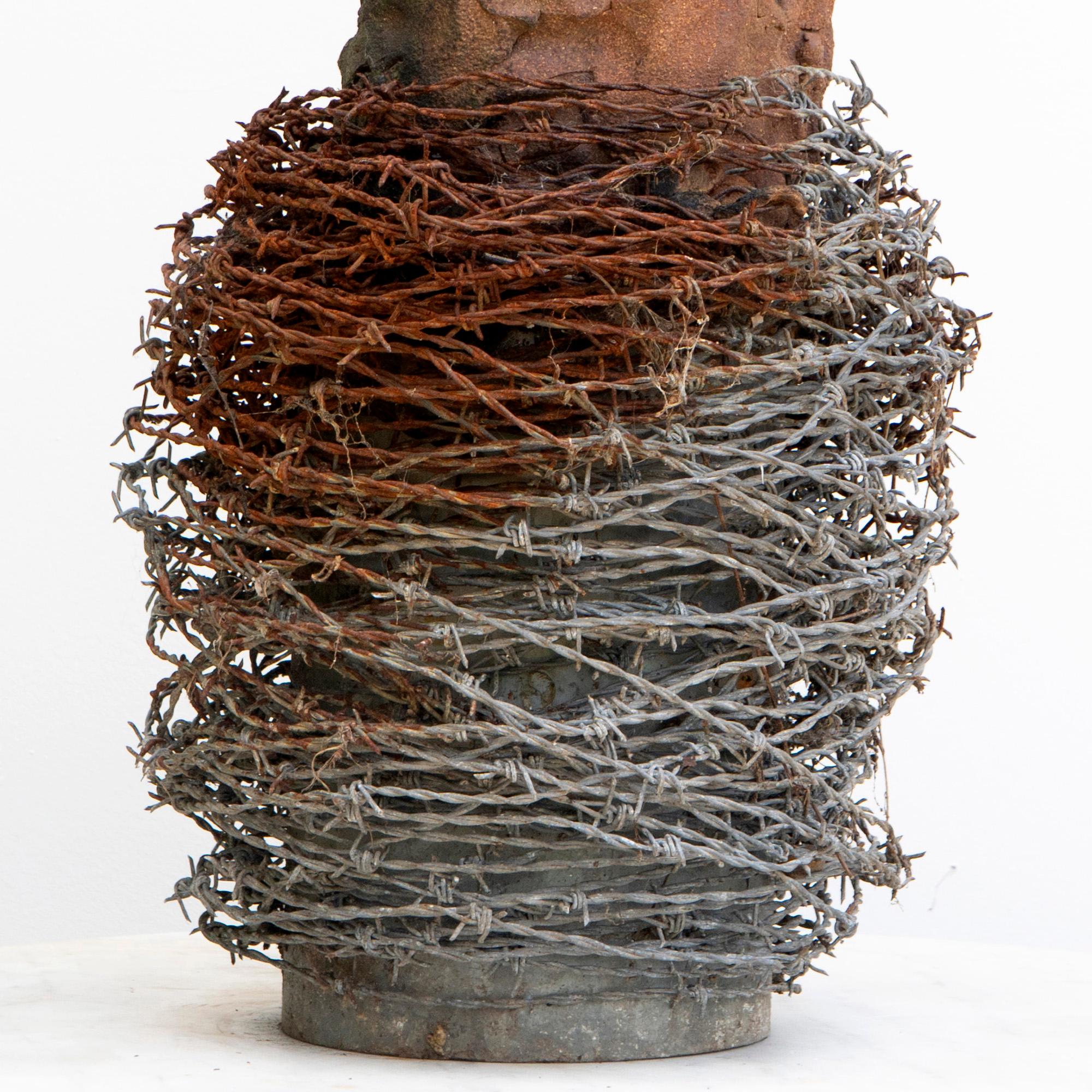Stoneware Fired in Reduction with Embedded Barbed Wire, Sculpture 