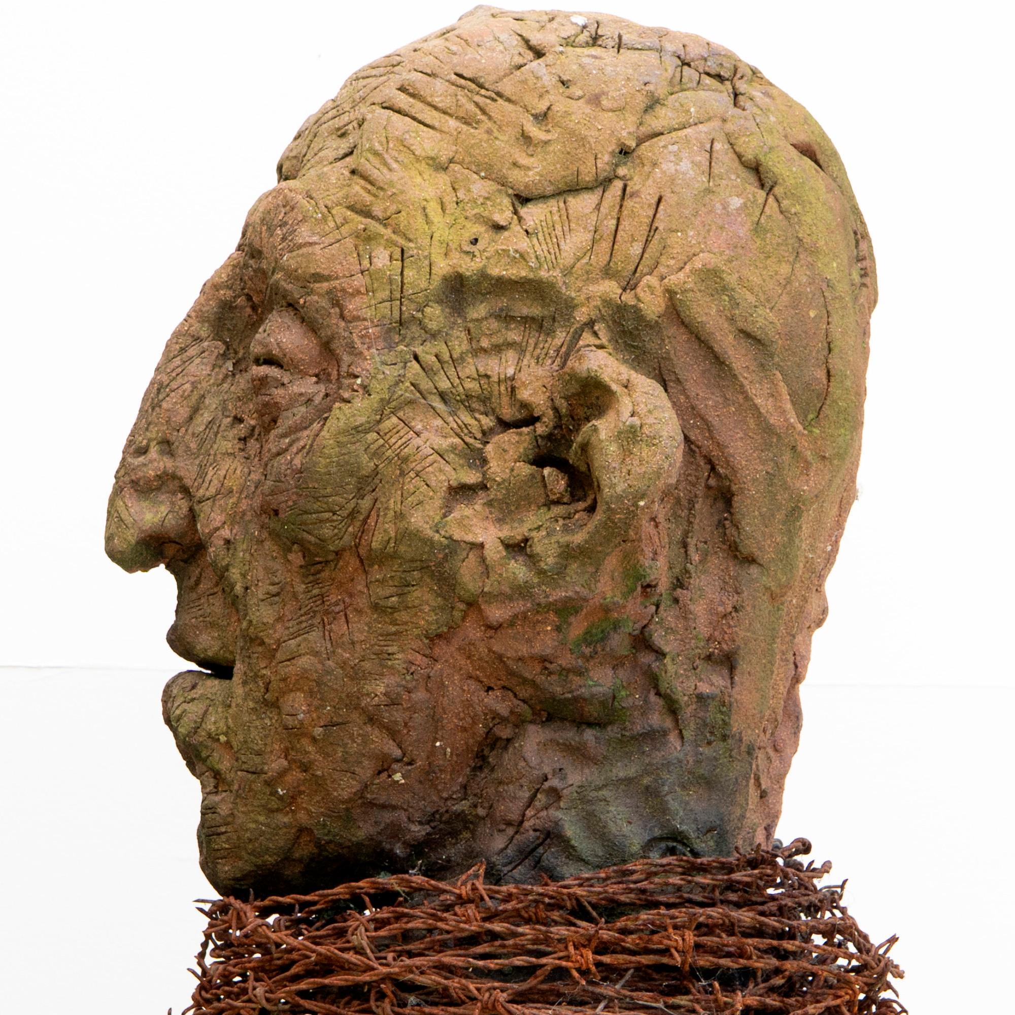 Stoneware Fired in Reduction with Embedded Barbed Wire, Sculpture 