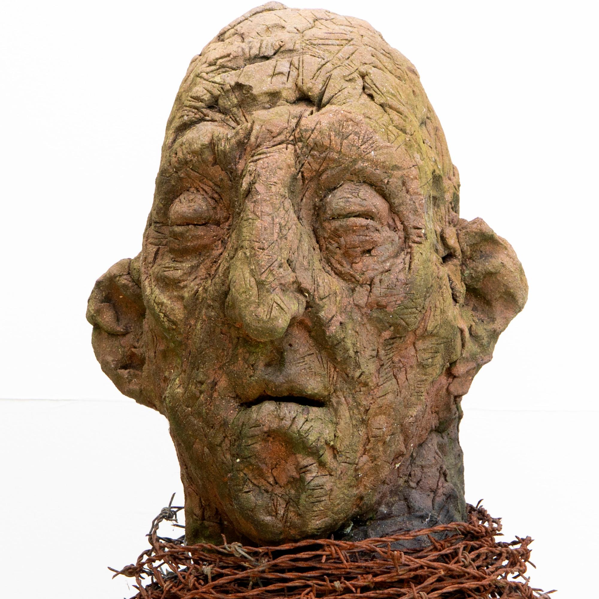 Stoneware Fired in Reduction with Embedded Barbed Wire, Sculpture 