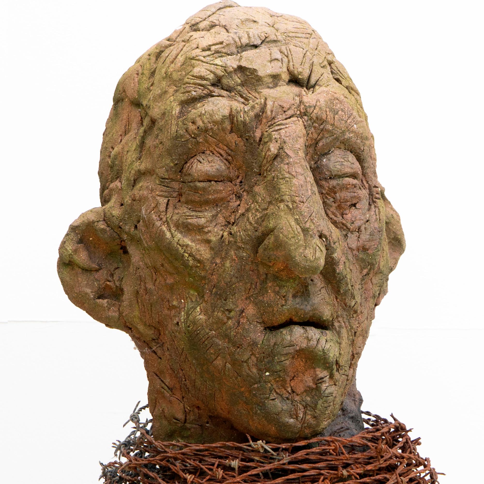 Stoneware Fired in Reduction with Embedded Barbed Wire, Sculpture 