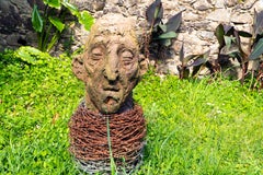 Stoneware Fired in Reduction with Embedded Barbed Wire, Sculpture "Testa N.14"