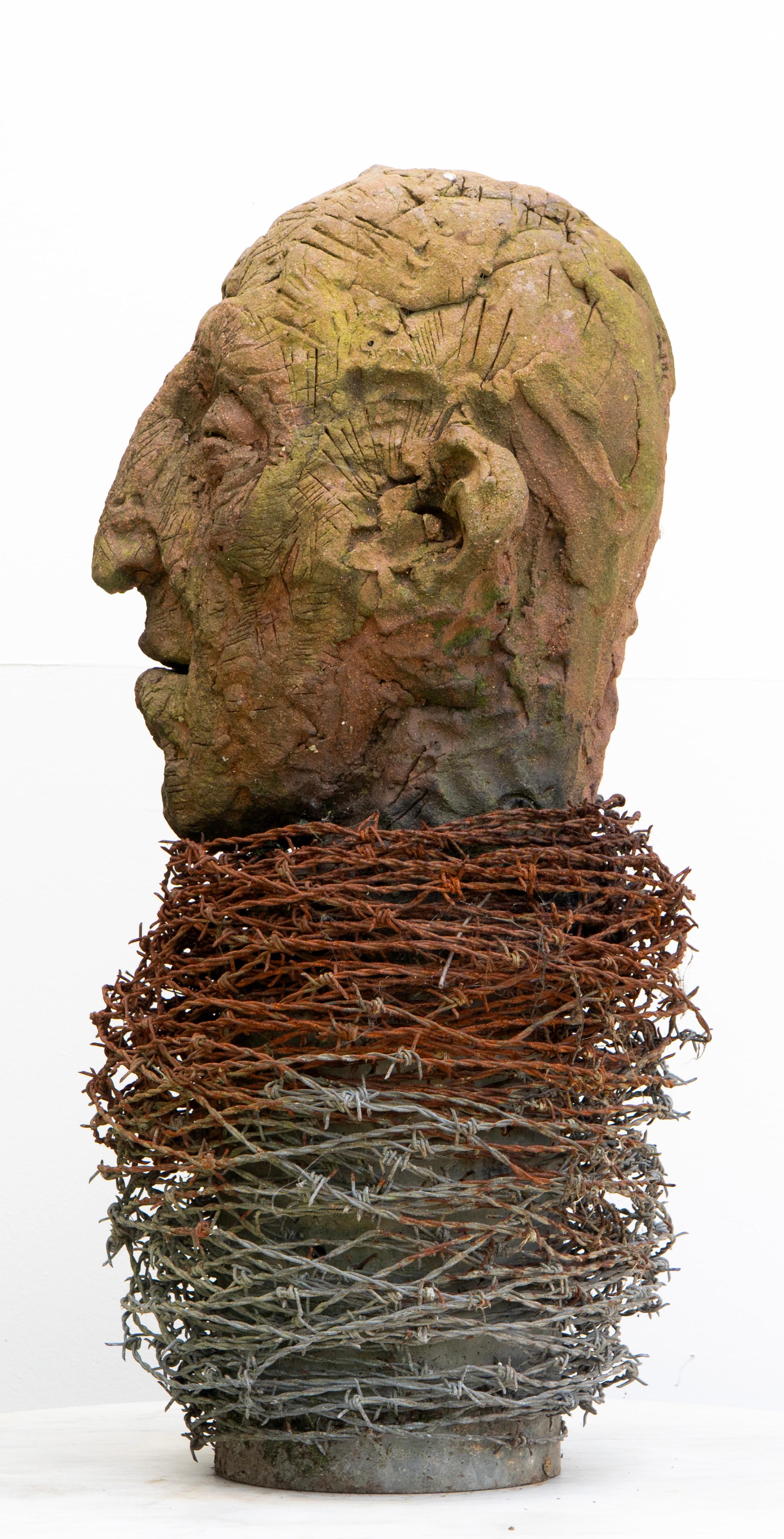 Stoneware Fired in Reduction with Embedded Barbed Wire, Sculpture 