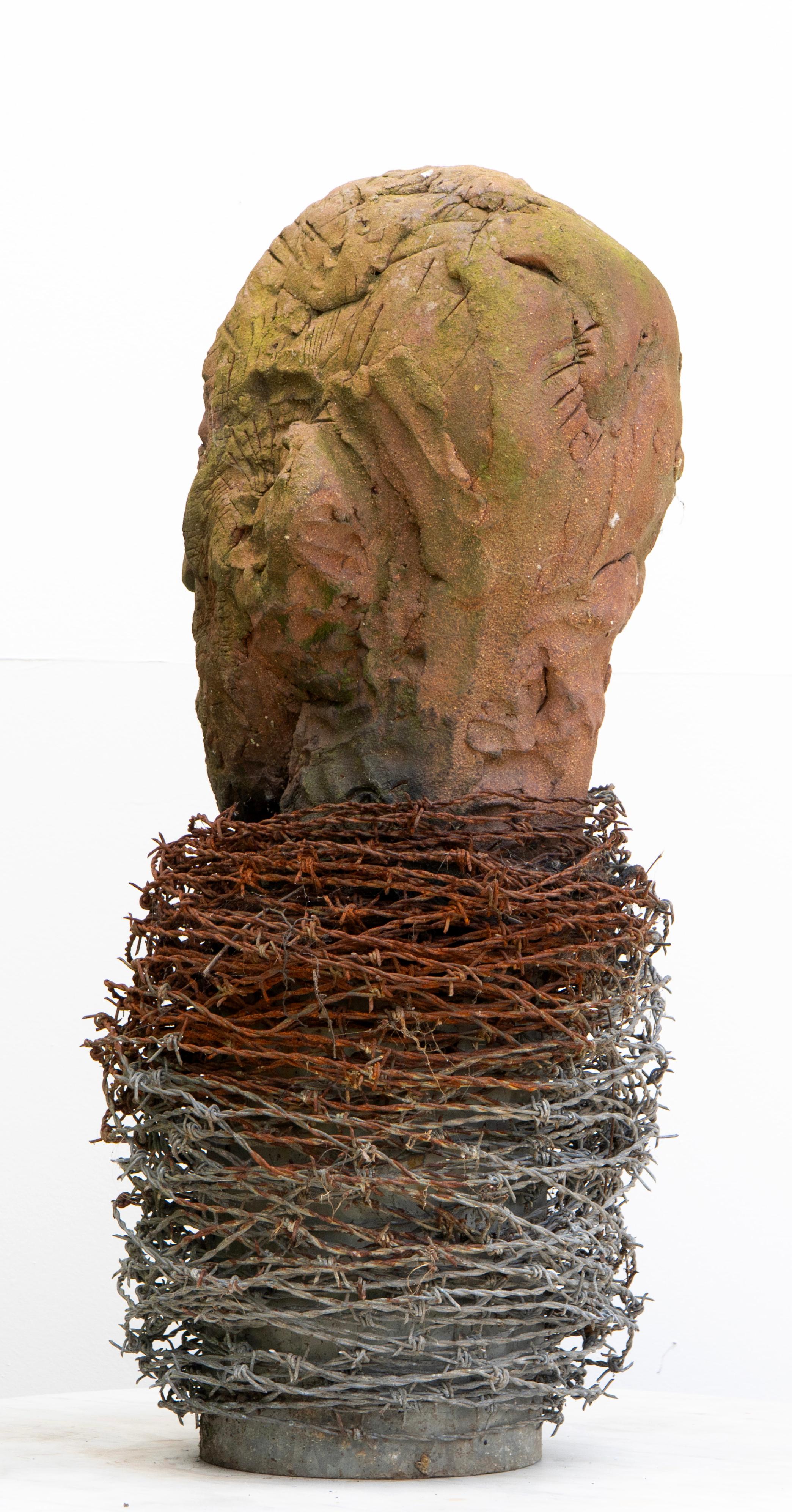 Stoneware Fired in Reduction with Embedded Barbed Wire, Sculpture 
